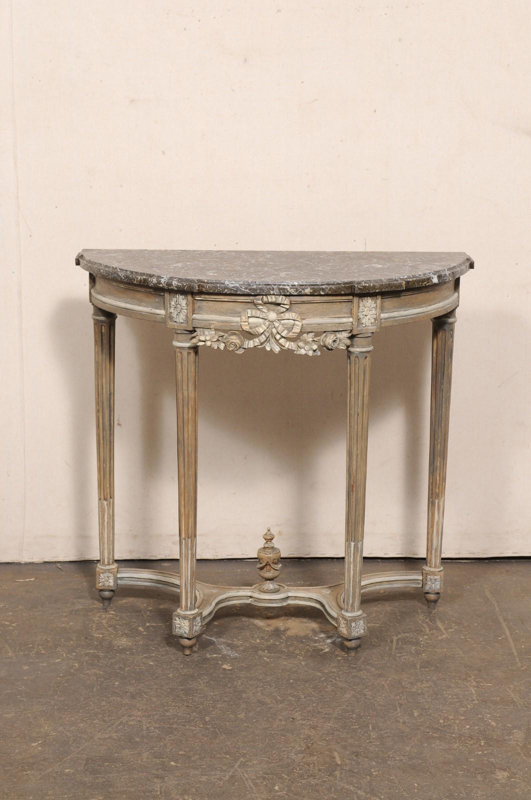 Neoclassical French Cute-Sized Marble Top Demi-Lune Console, 19th C. In Good Condition For Sale In Atlanta, GA