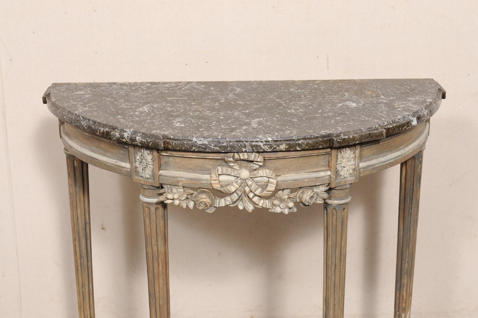 Neoclassical French Cute-Sized Marble Top Demi-Lune Console, 19th C. For Sale 1
