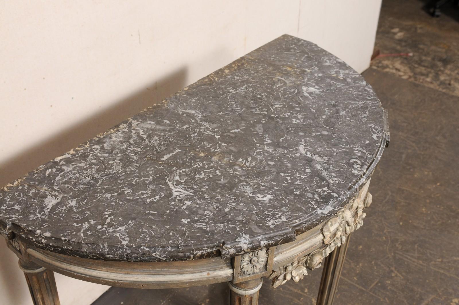 Neoclassical French Cute-Sized Marble Top Demi-Lune Console, 19th C. For Sale 2