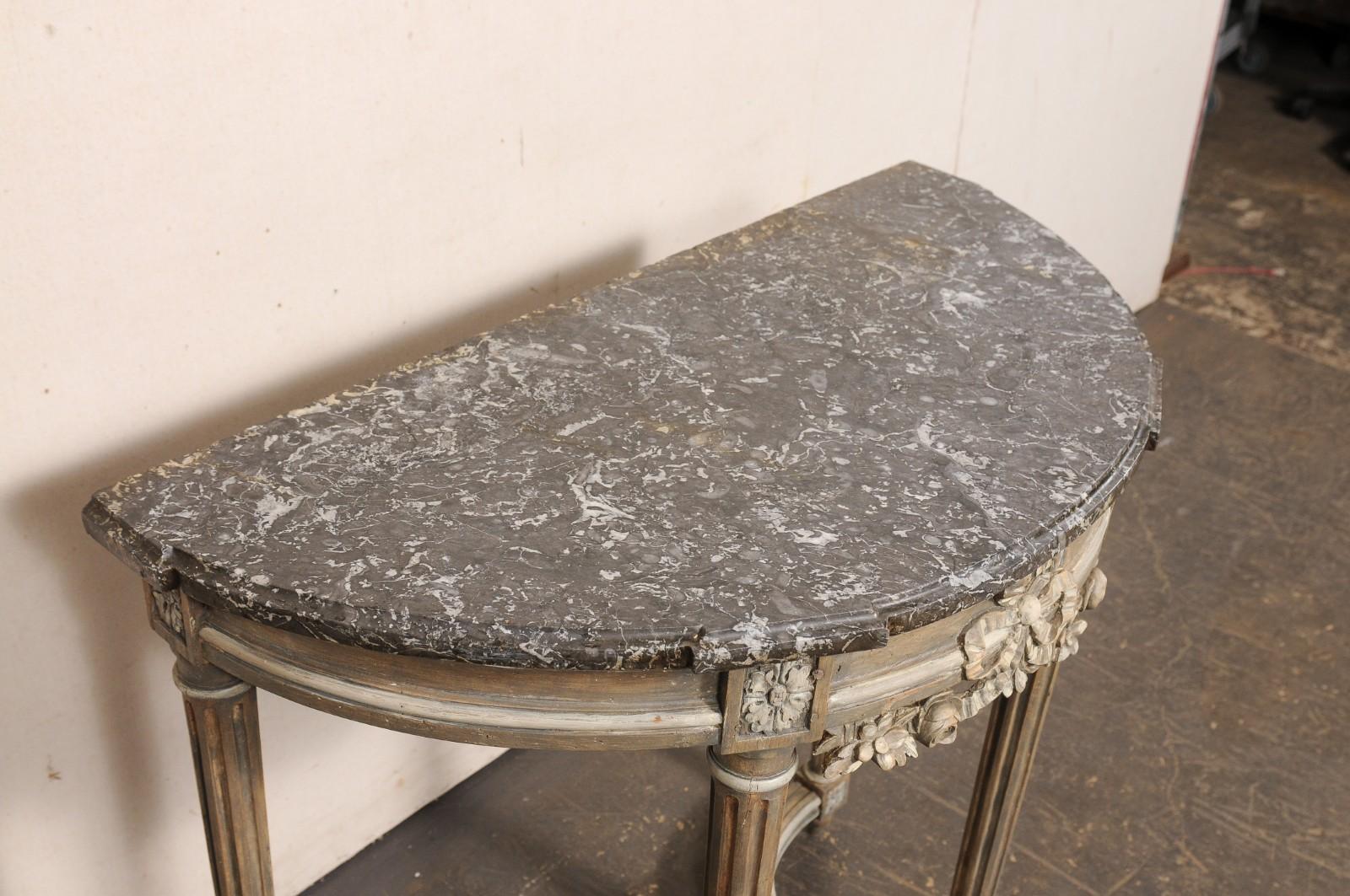 Neoclassical French Cute-Sized Marble Top Demi-Lune Console, 19th C. For Sale 3