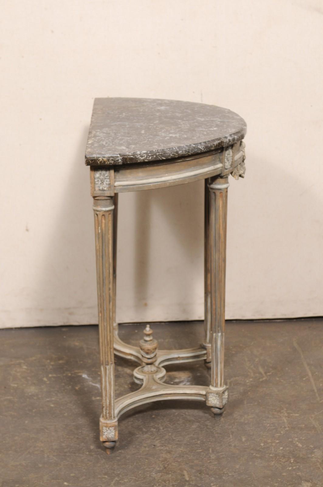 Neoclassical French Cute-Sized Marble Top Demi-Lune Console, 19th C. For Sale 4