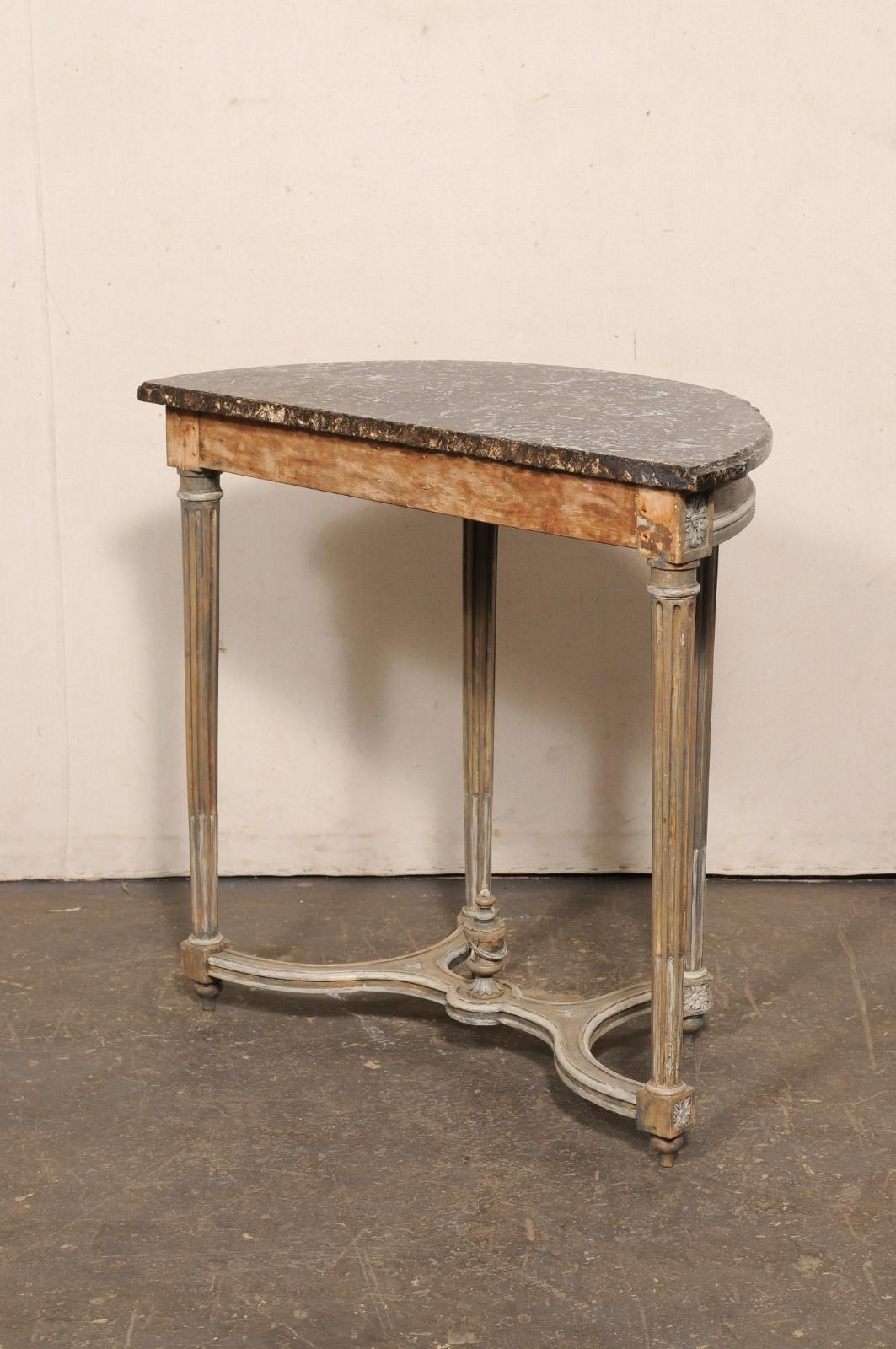 Neoclassical French Cute-Sized Marble Top Demi-Lune Console, 19th C. For Sale 5