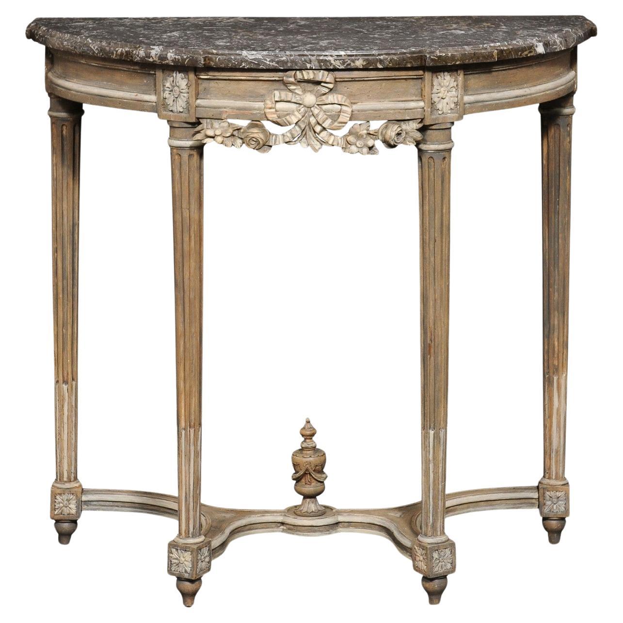 Neoclassical French Cute-Sized Marble Top Demi-Lune Console, 19th C.