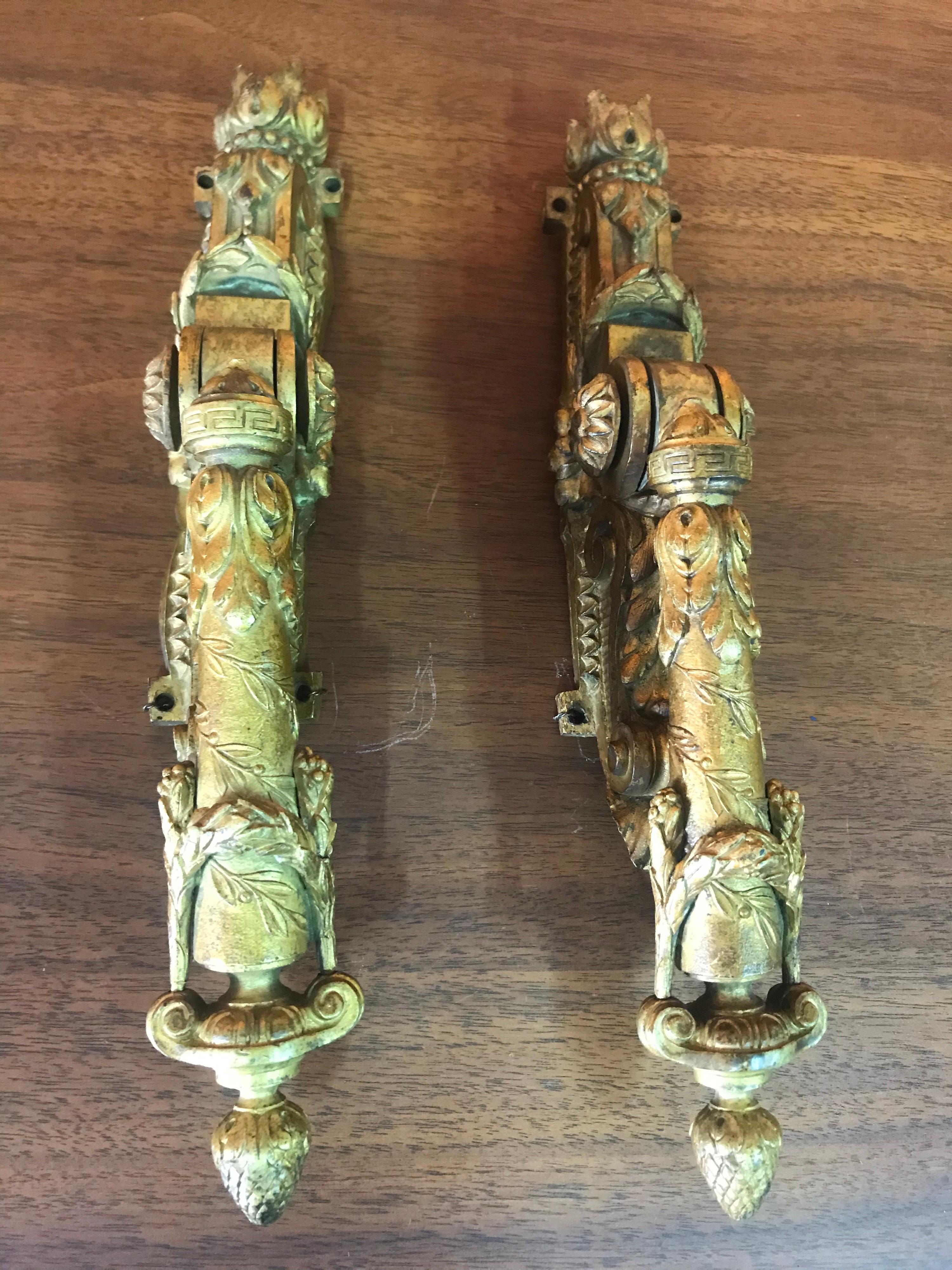 Gilt Neoclassical French Door Knockers in Gilded Brass, 1940s