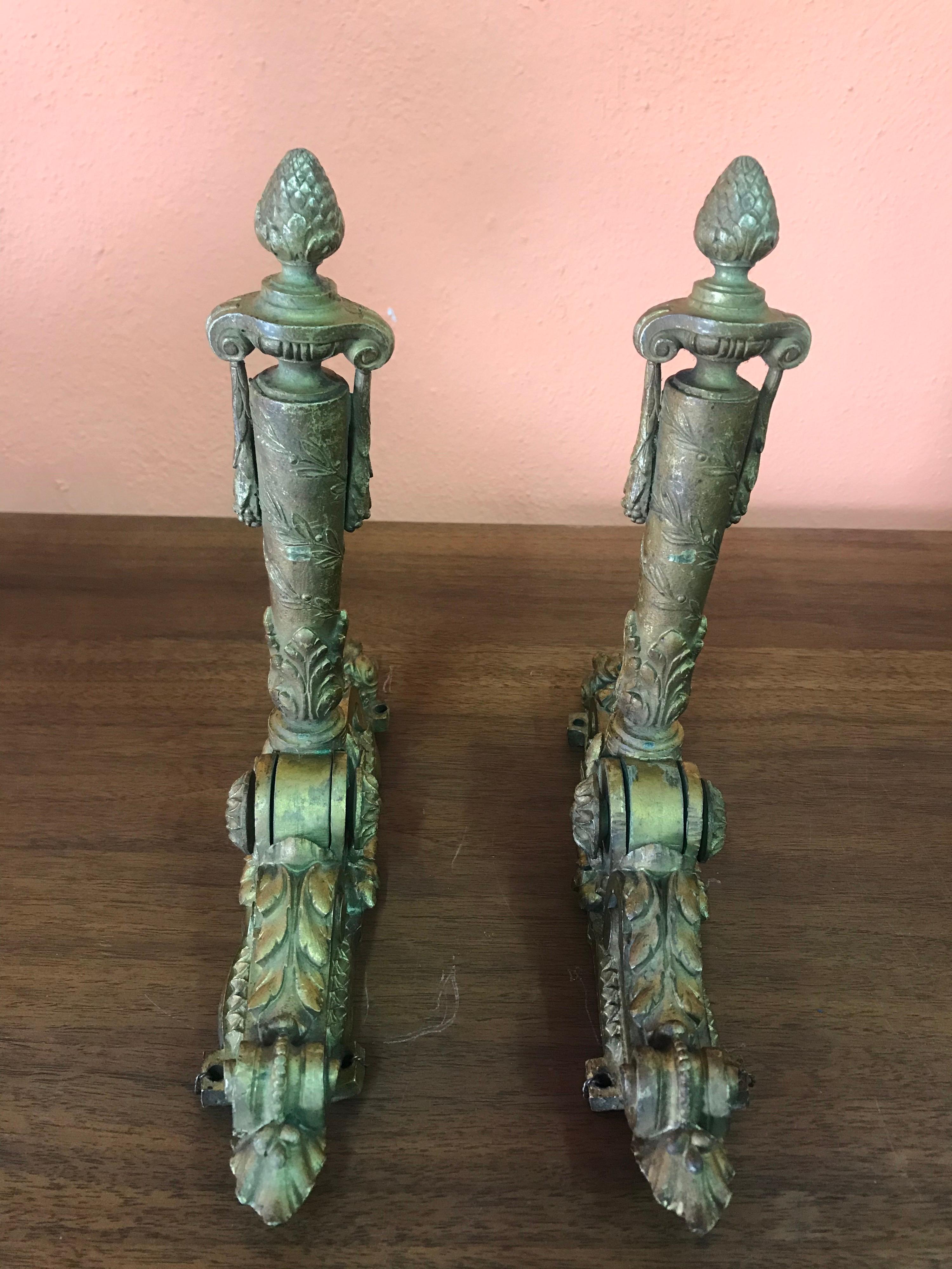 Neoclassical French Door Knockers in Gilded Brass, 1940s In Good Condition In San Diego, CA
