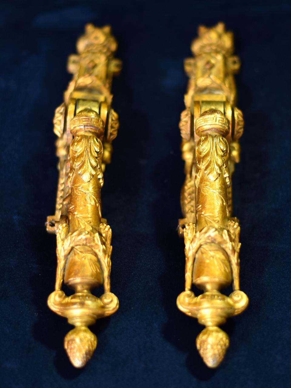 20th Century Neoclassical French Door Knockers in Gilded Brass, 1940s