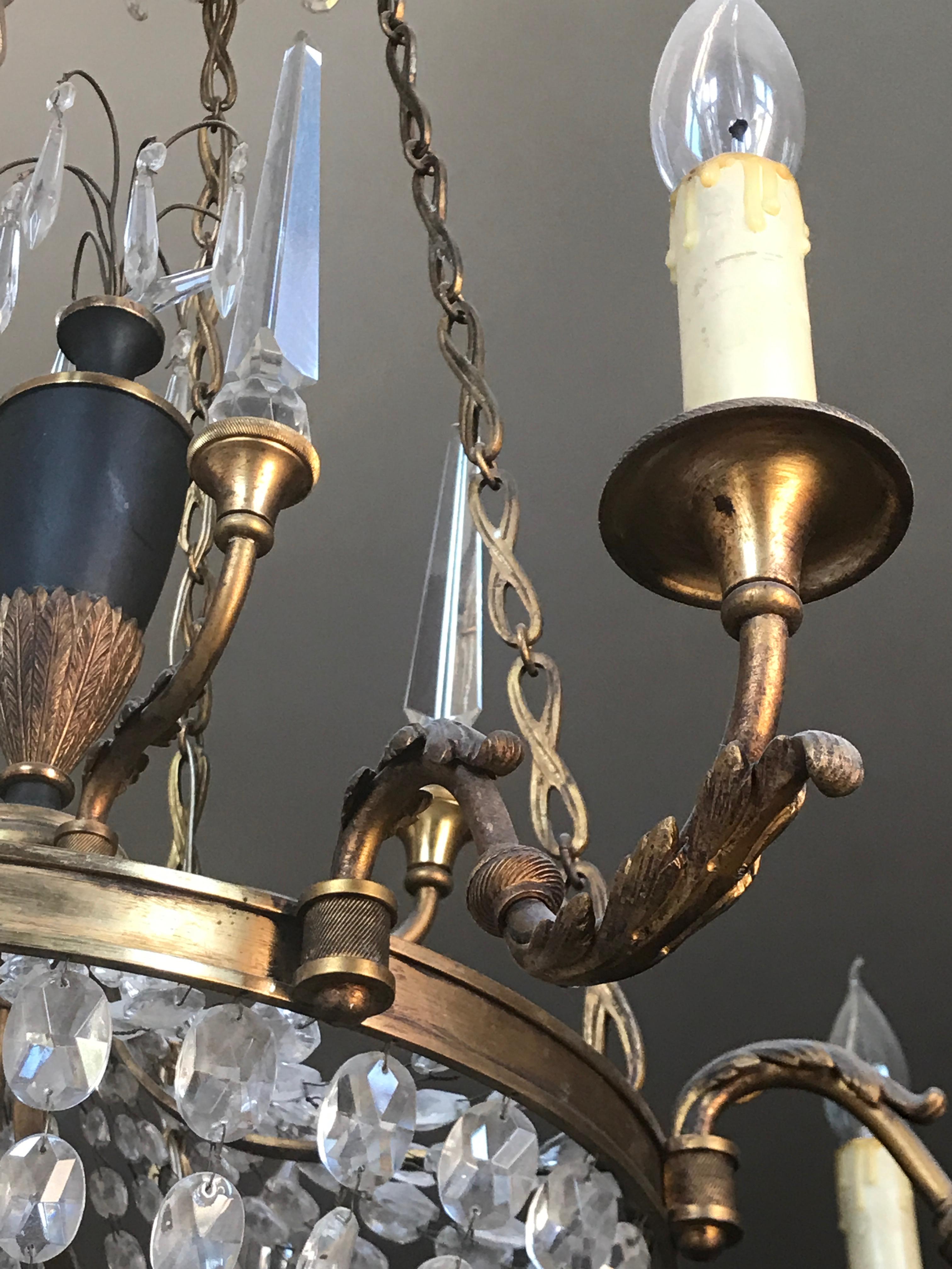 20th Century Neoclassical French Dore Bronze and Crystal Eight-Arm Chandelier For Sale