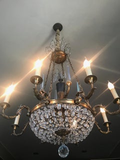 Neoclassical French Dore Bronze and Crystal Eight-Arm Chandelier