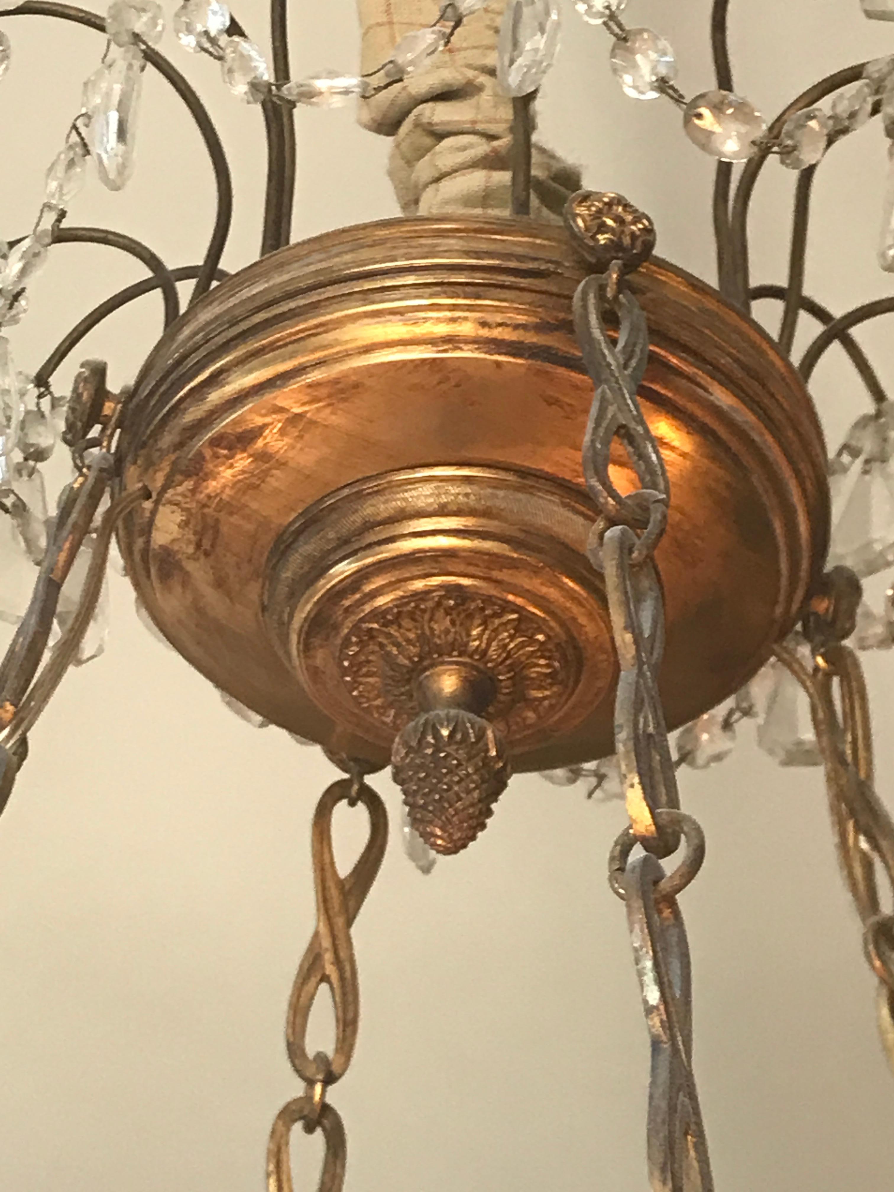Neoclassical French Dore Bronze and Crystal Eight-Arm Chandelier For Sale 3