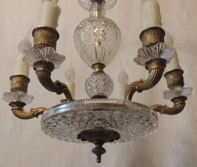 Gilt Neoclassical French Dore Bronze & Cut Crystal Six-Arm Empire Chandelier Fixture For Sale
