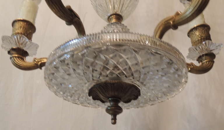 Neoclassical French Dore Bronze & Cut Crystal Six-Arm Empire Chandelier Fixture In Good Condition For Sale In Roslyn, NY