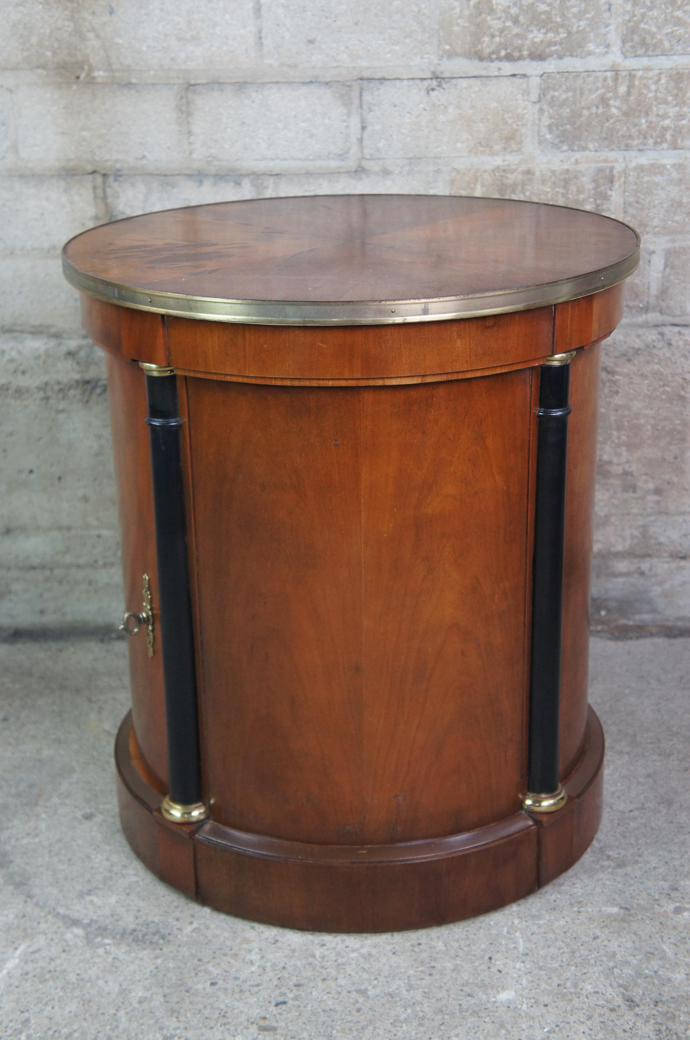 Neoclassical French Empire Round Cherry Somno Drum Table Nightstand Cabinet Vtg 2