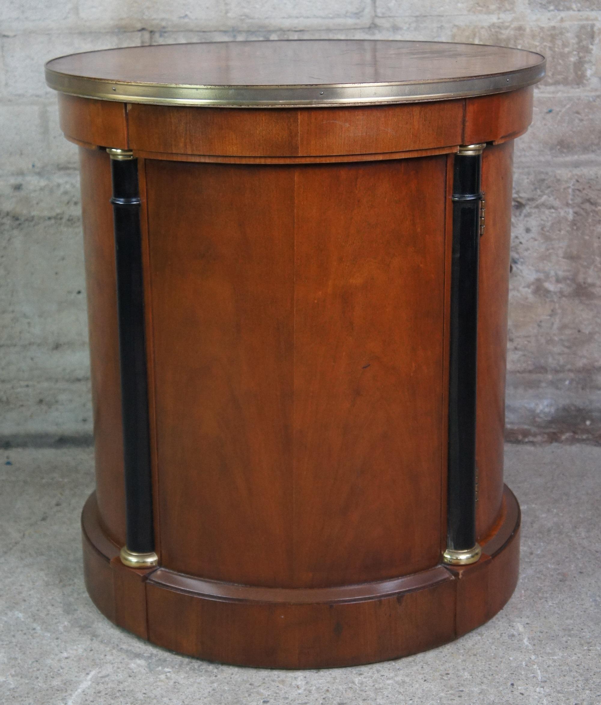 20th Century Neoclassical French Empire Round Cherry Somno Drum Table Nightstand Cabinet Vtg