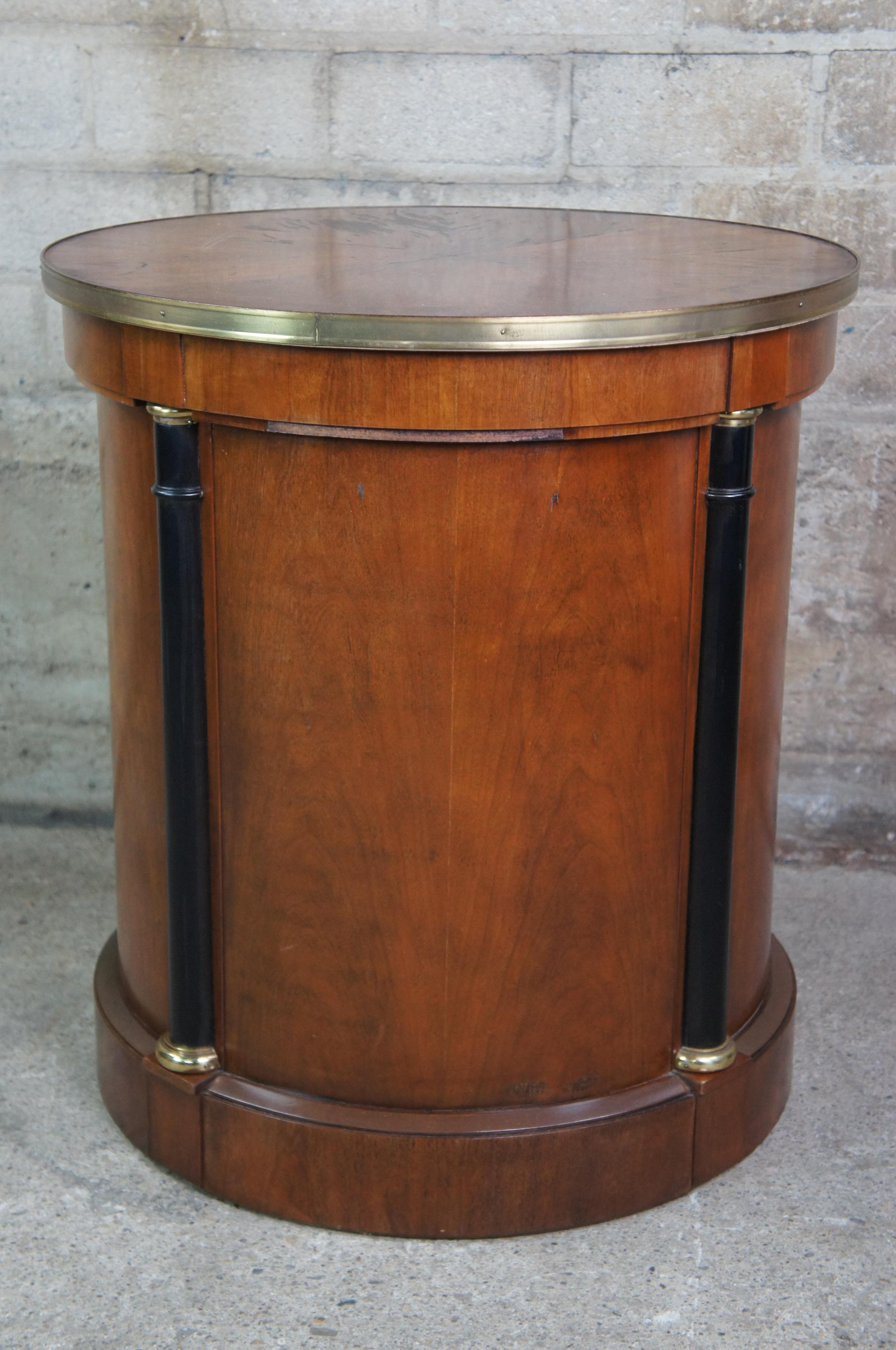 Neoclassical French Empire Round Cherry Somno Drum Table Nightstand Cabinet Vtg 1