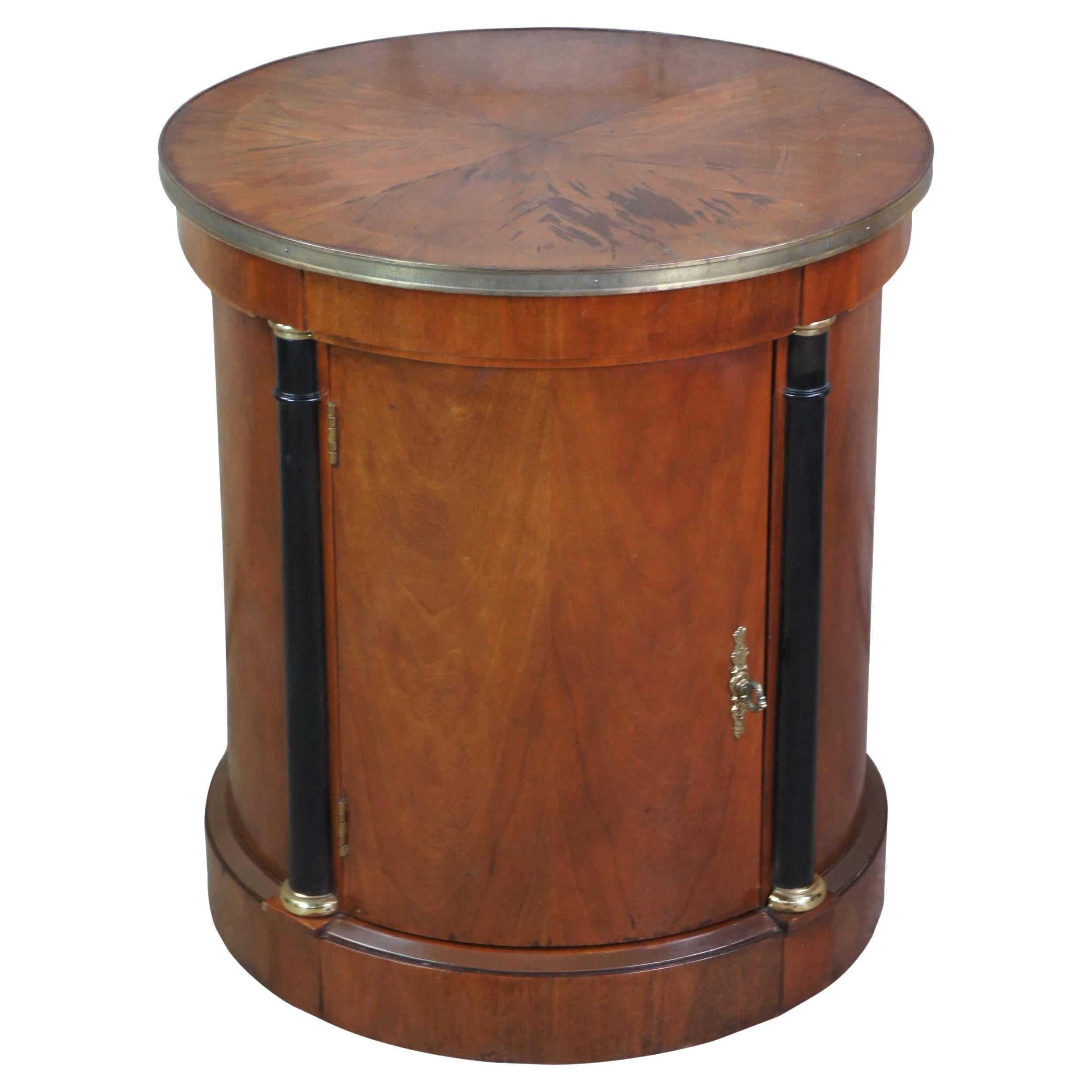 Neoclassical French Empire Round Cherry Somno Drum Table Nightstand Cabinet Vtg
