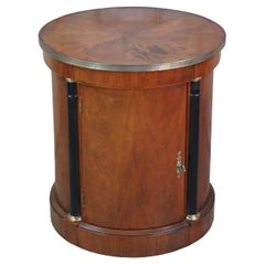 Neoclassical French Empire Round Cherry Somno Drum Table Nightstand Cabinet Vtg