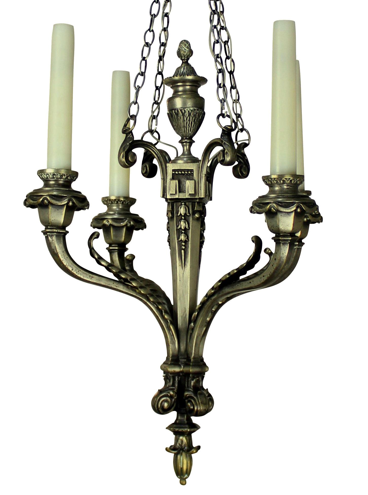 Neoclassical French Four-Branch Silver Chandelier In Good Condition In London, GB