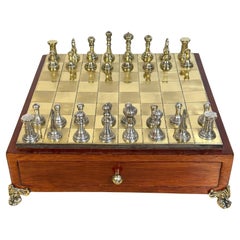 Neoklassische Französisch vergoldet & versilbert Bronze komplette Tischplatte Box Schachspiel