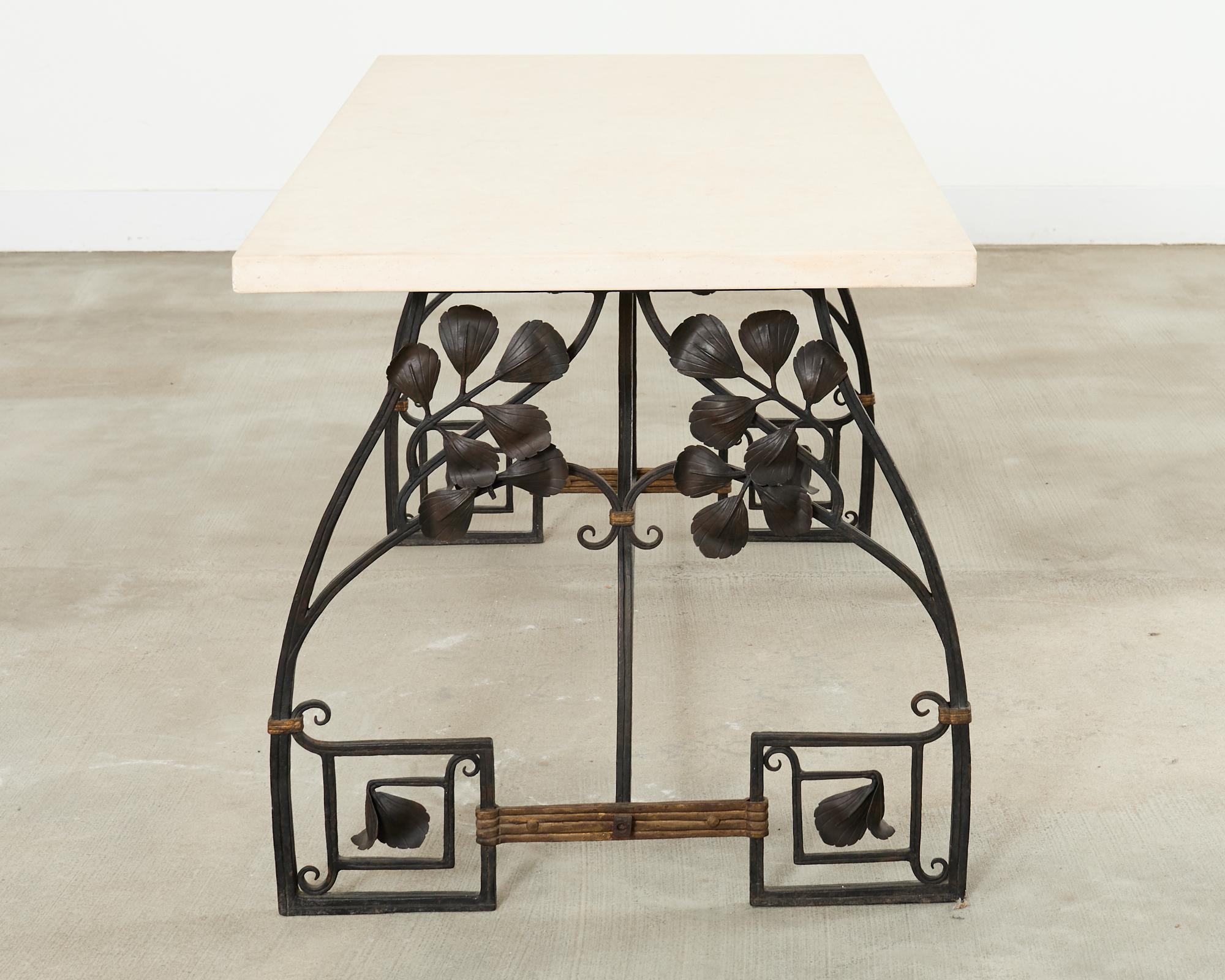 Neoclassical French Iron and Limestone Garden Dining Table For Sale 4