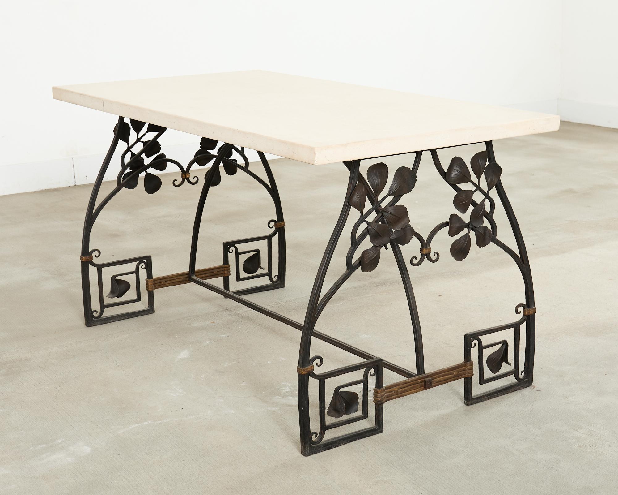 Neoclassical French Iron and Limestone Garden Dining Table For Sale 6
