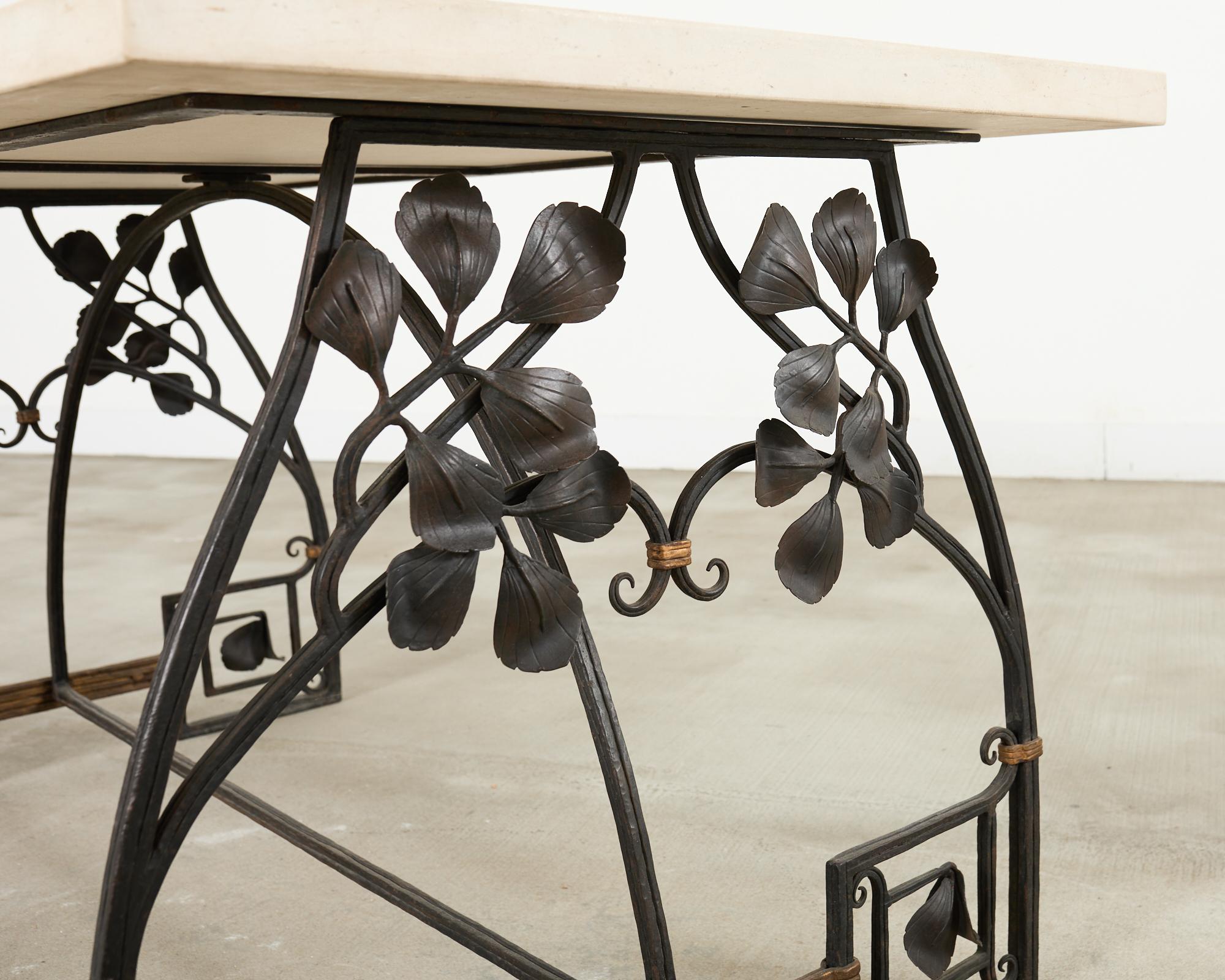 Neoclassical French Iron and Limestone Garden Dining Table For Sale 7