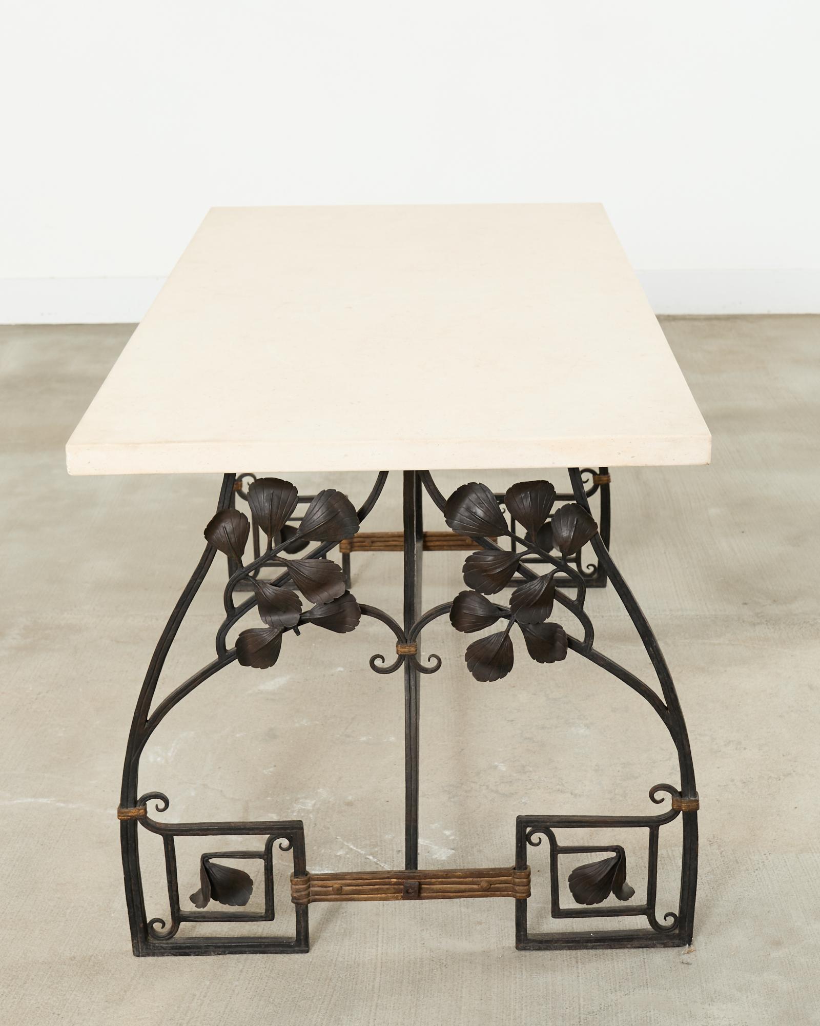 Neoclassical French Iron and Limestone Garden Dining Table For Sale 9