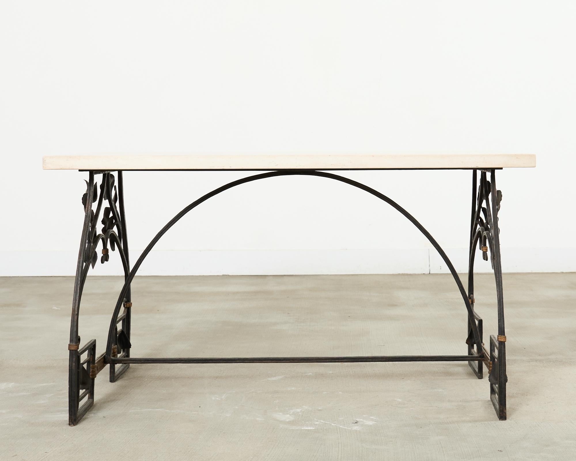 Neoclassical French Iron and Limestone Garden Dining Table For Sale 14
