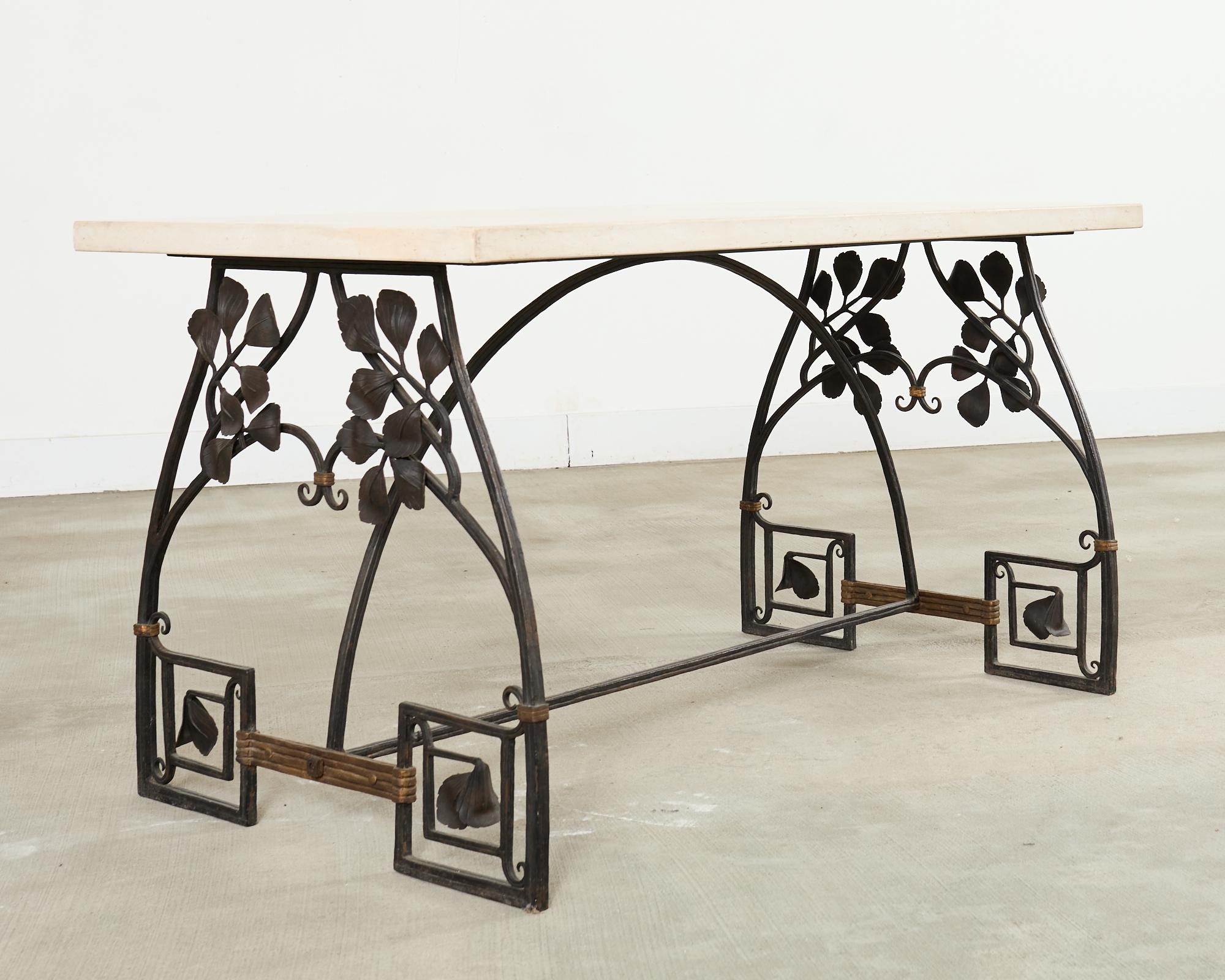 20th Century Neoclassical French Iron and Limestone Garden Dining Table For Sale