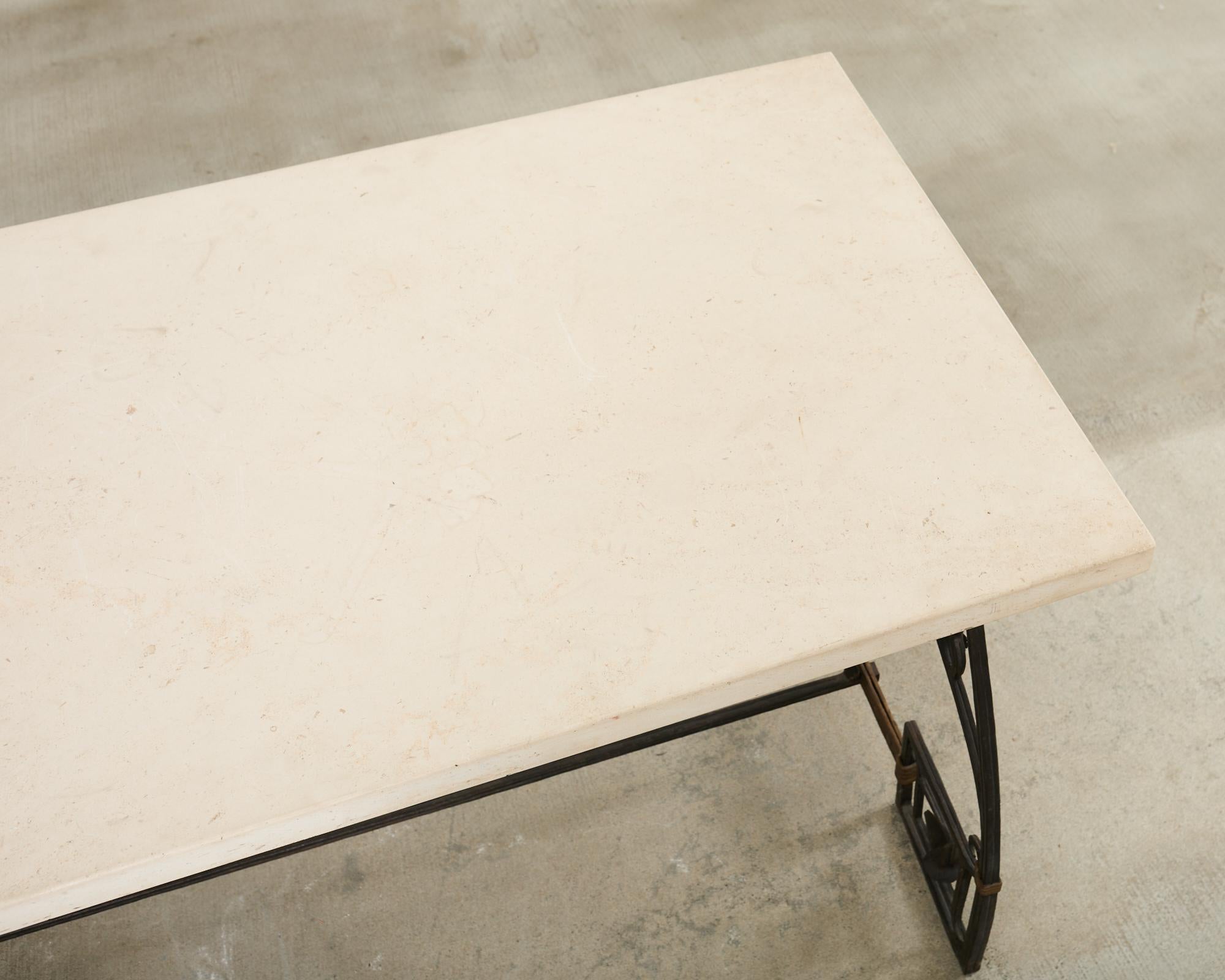 Neoclassical French Iron and Limestone Garden Dining Table For Sale 1