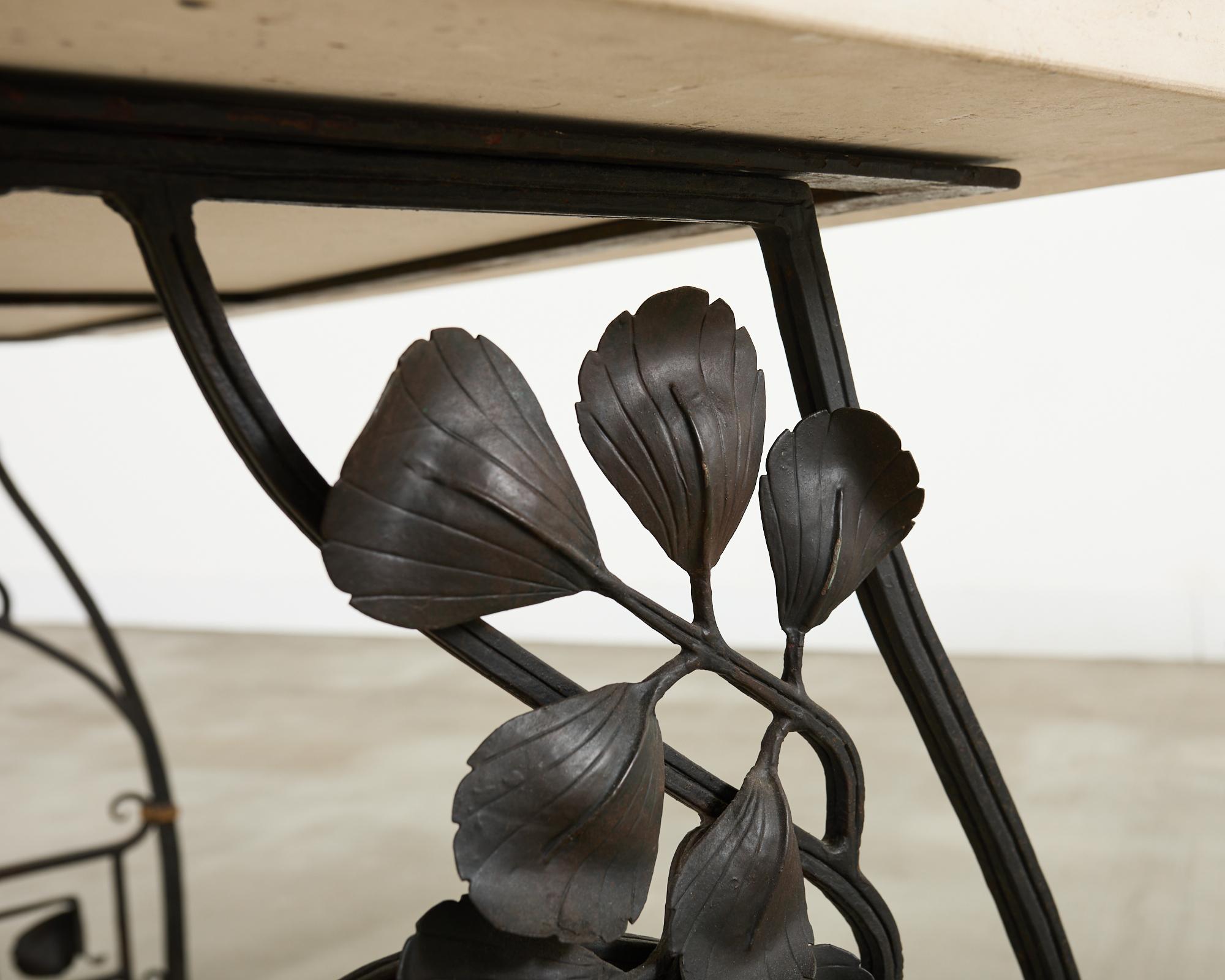Neoclassical French Iron and Limestone Garden Dining Table For Sale 2