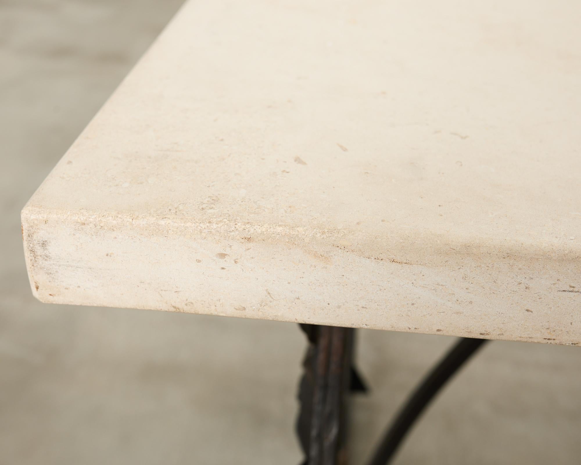 Neoclassical French Iron and Limestone Garden Dining Table For Sale 3