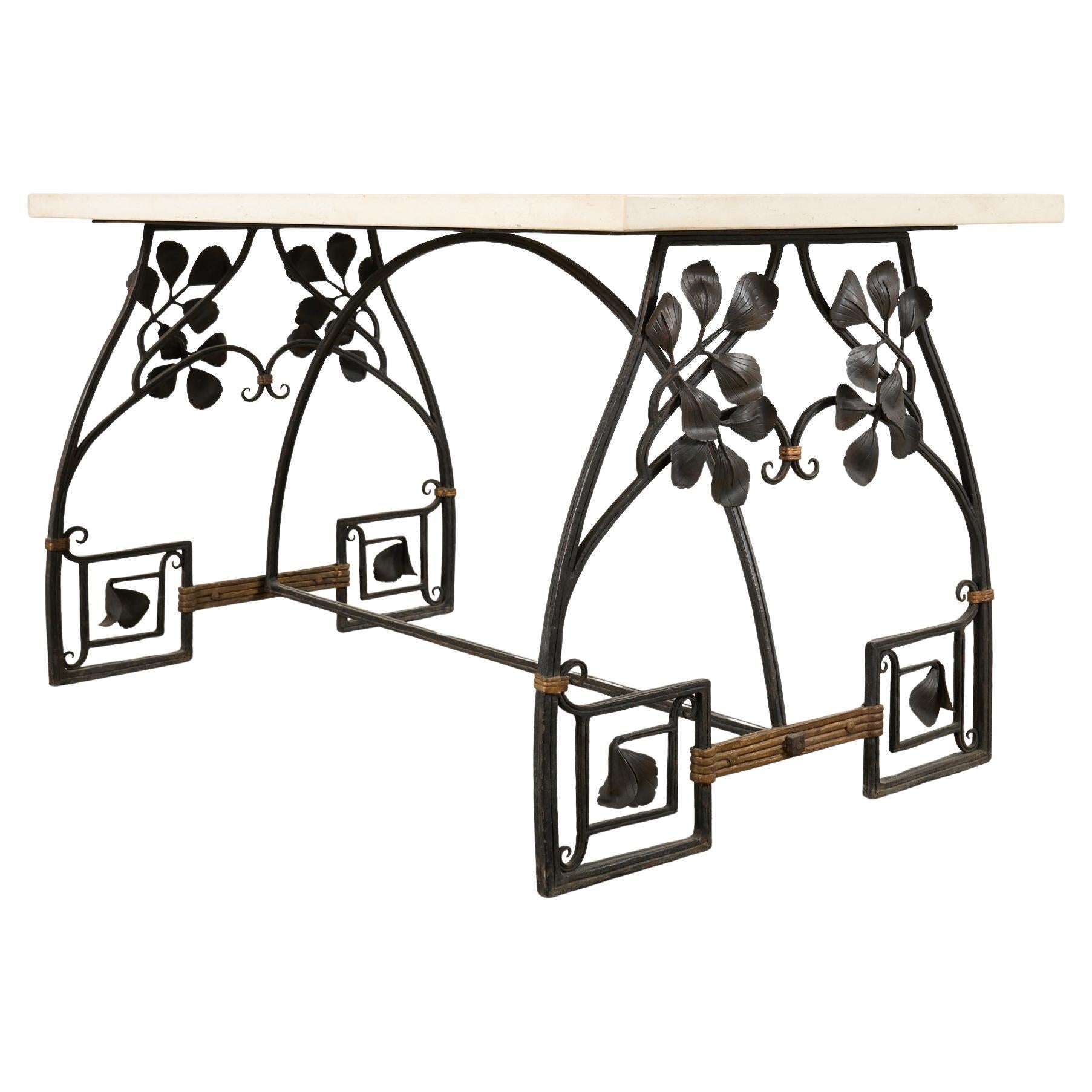 Neoclassical French Iron and Limestone Garden Dining Table For Sale