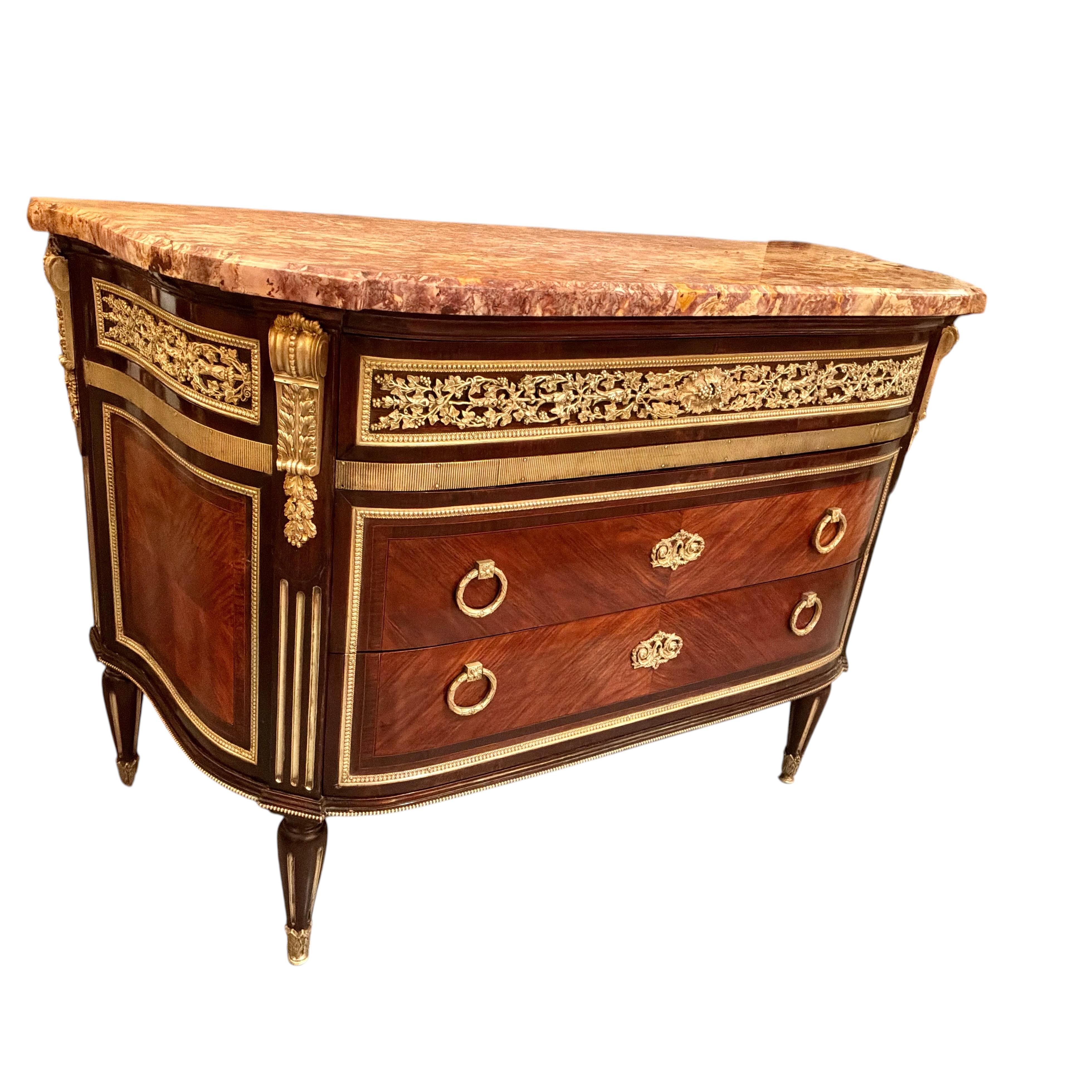 Neoclassical French Louis XVI commode mahogany with gilt bronze mounts
