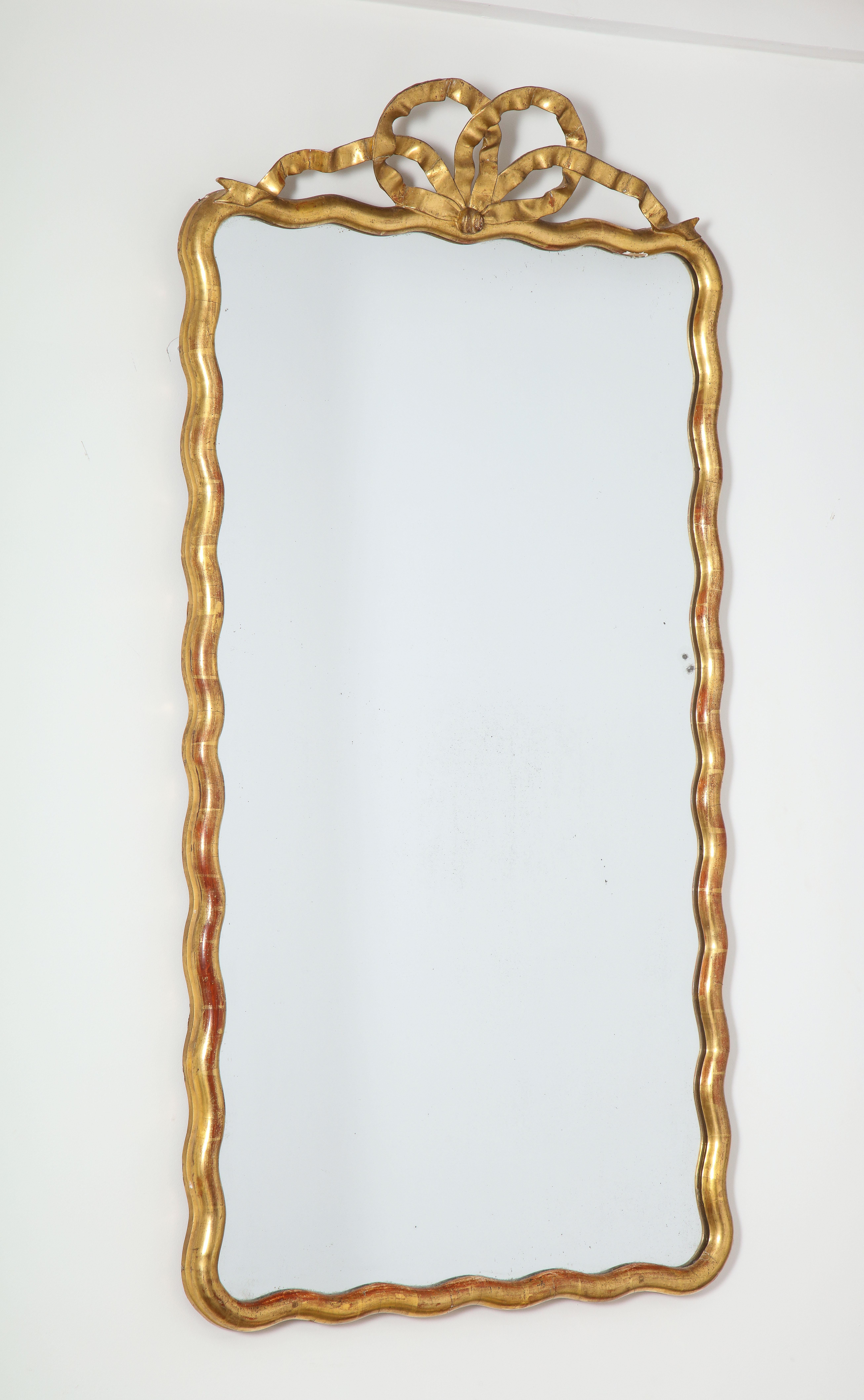 Neoclassical French Louis XVI Gilded Wood Mirror with Ribbon Crest 3