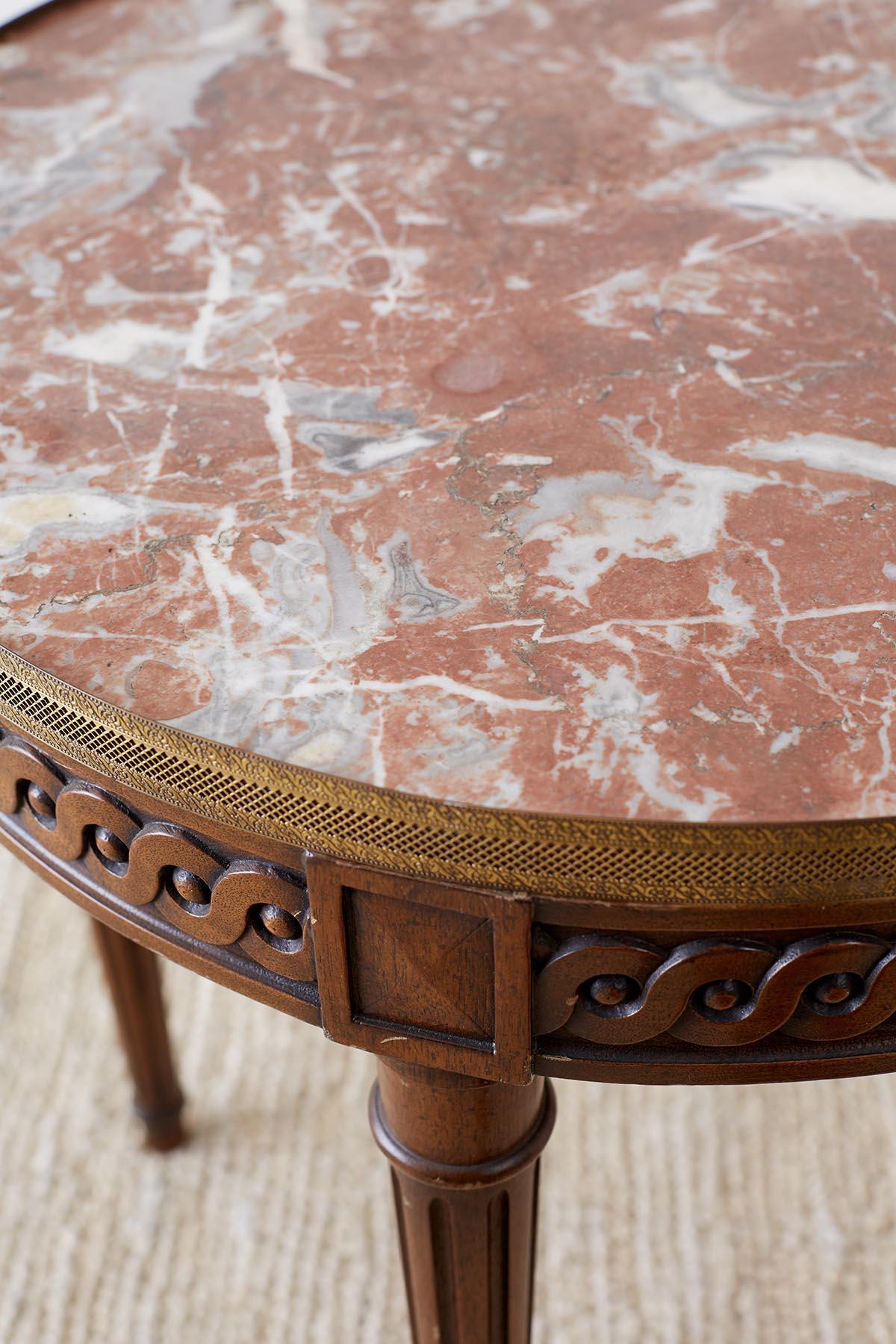 Mahogany Neoclassical French Louis XVI Style Marble Bouillotte Table