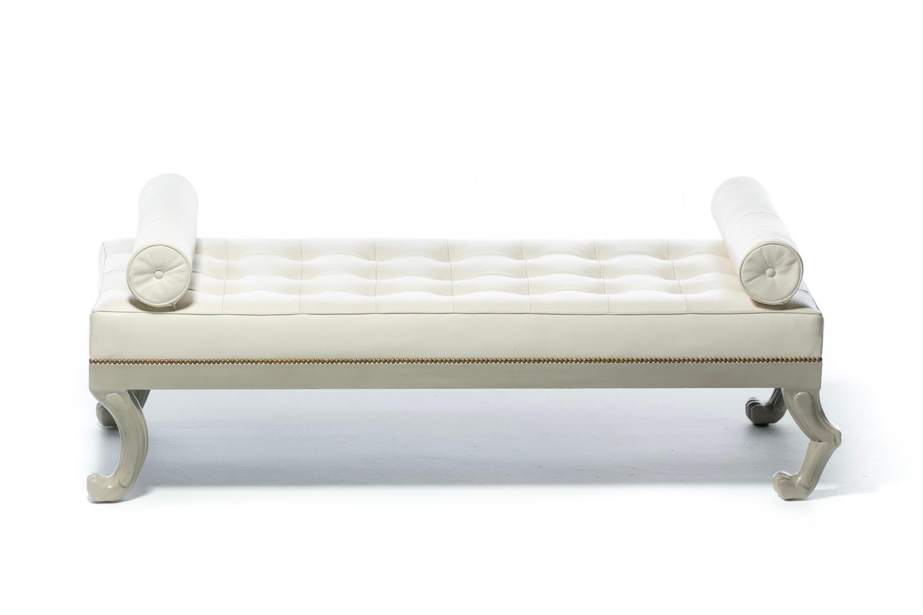 Neoclassical French Style Lion Themed Daybed in Tufted Ivory White Leather 8
