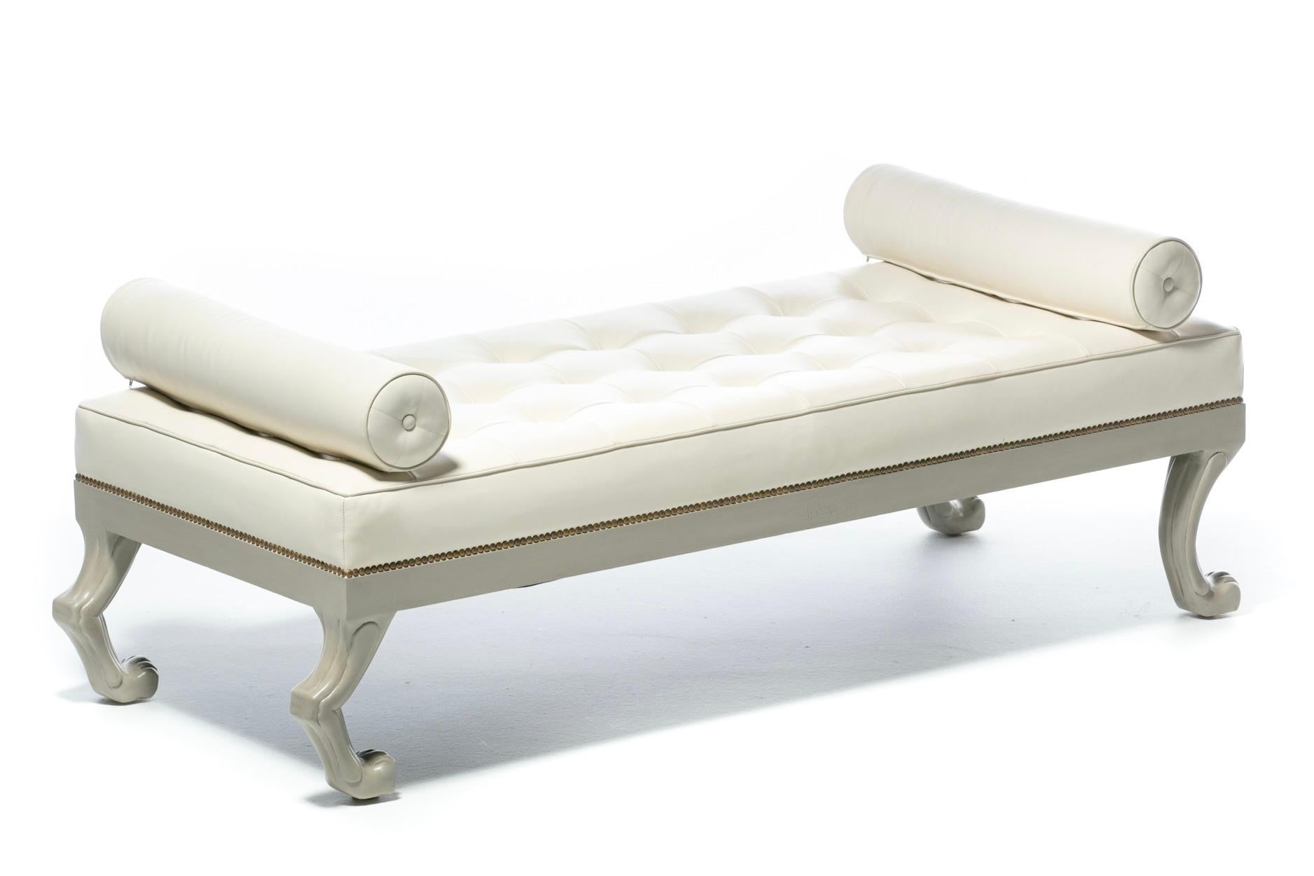 Neoclassical French Style Lion Themed Daybed in Tufted Ivory White Leather 9
