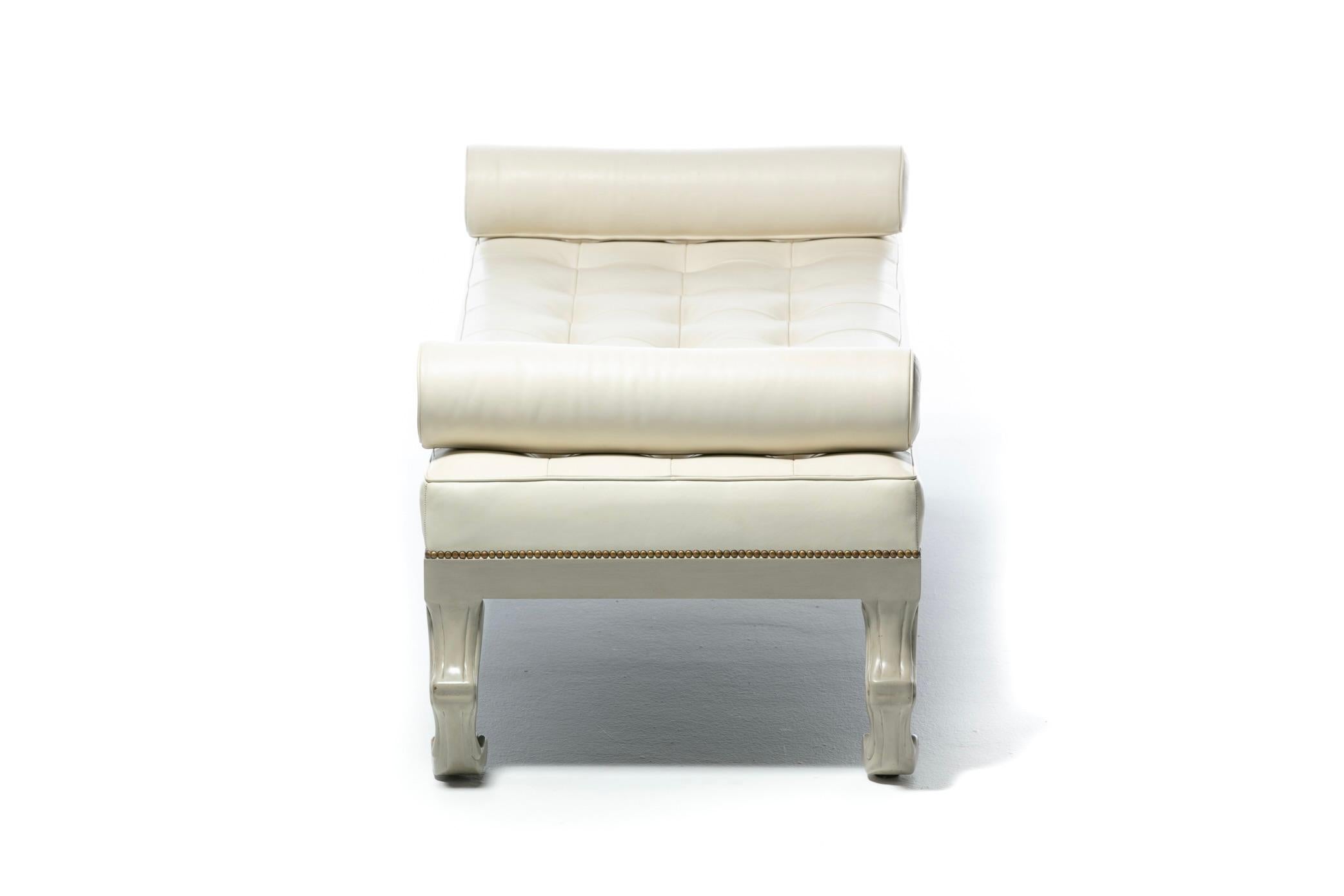 American Neoclassical French Style Lion Themed Daybed in Tufted Ivory White Leather