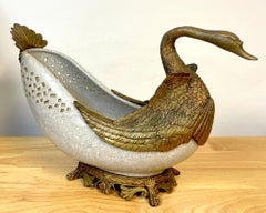 Neoclassical French Style Patinated Bronze & Crackle Glaze Centerpiece