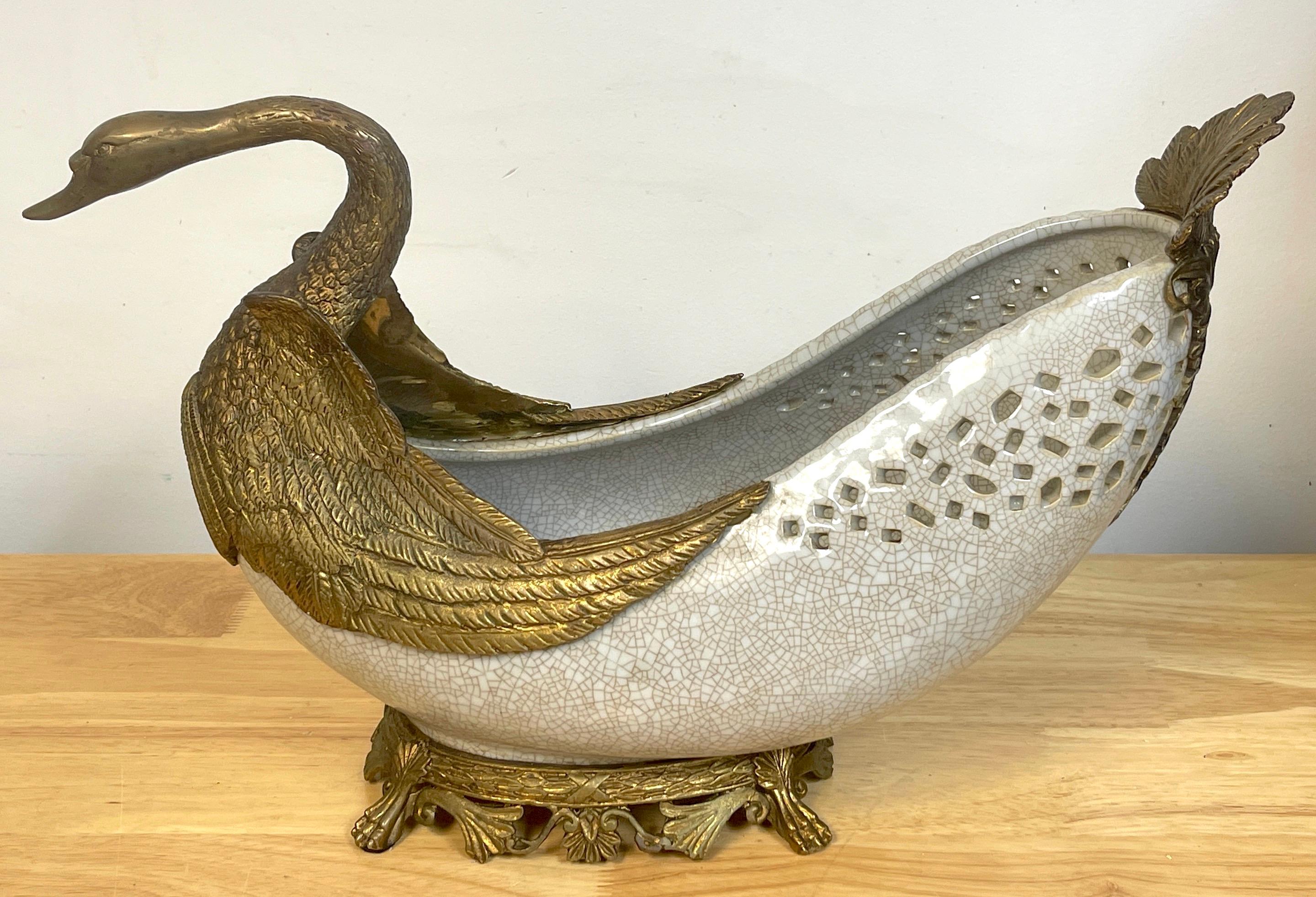 Neoclassical French Style Patinated Bronze & Crackle Glaze Centerpiece For Sale 4