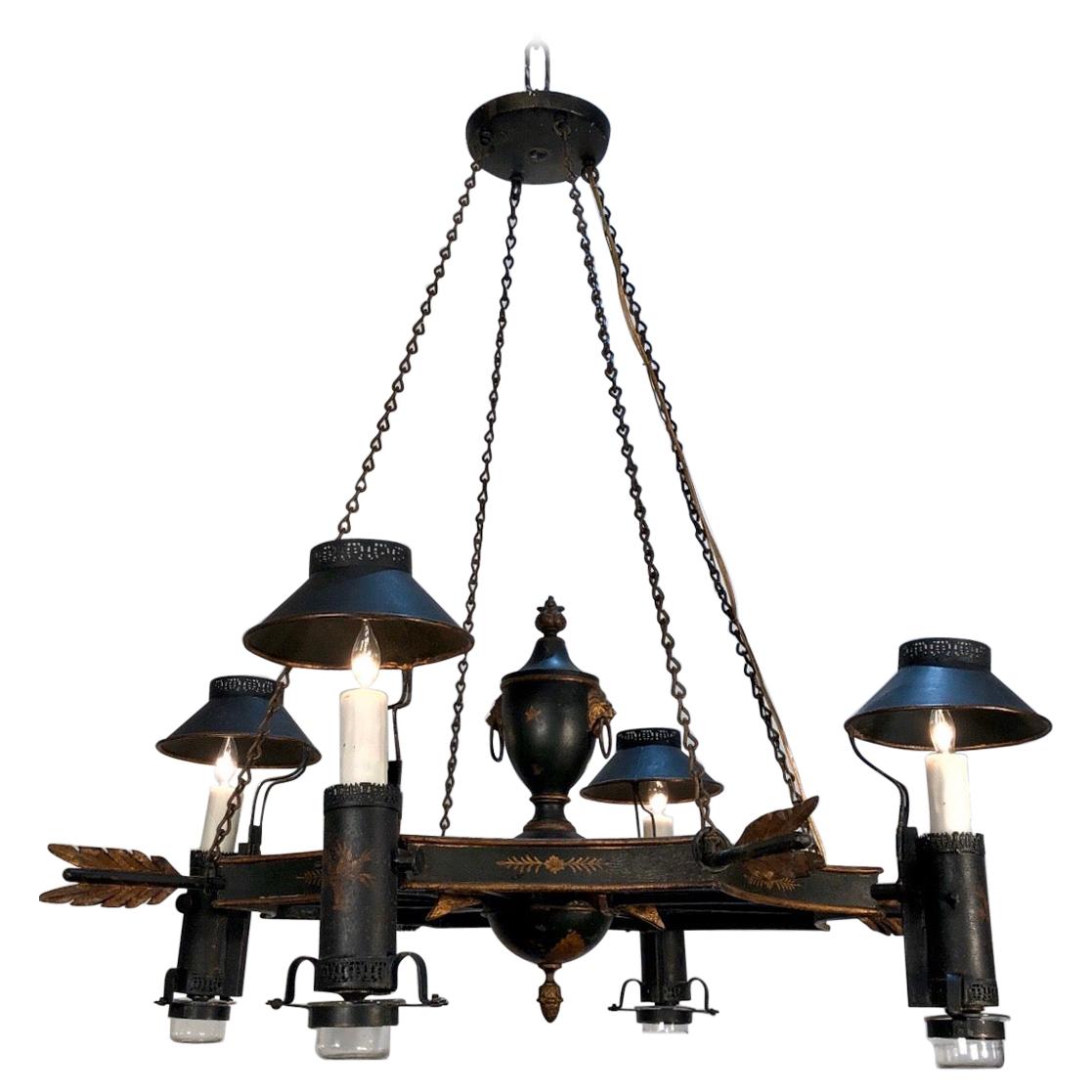 Neoclassical French Tole Argand Style Arrow Chandelier