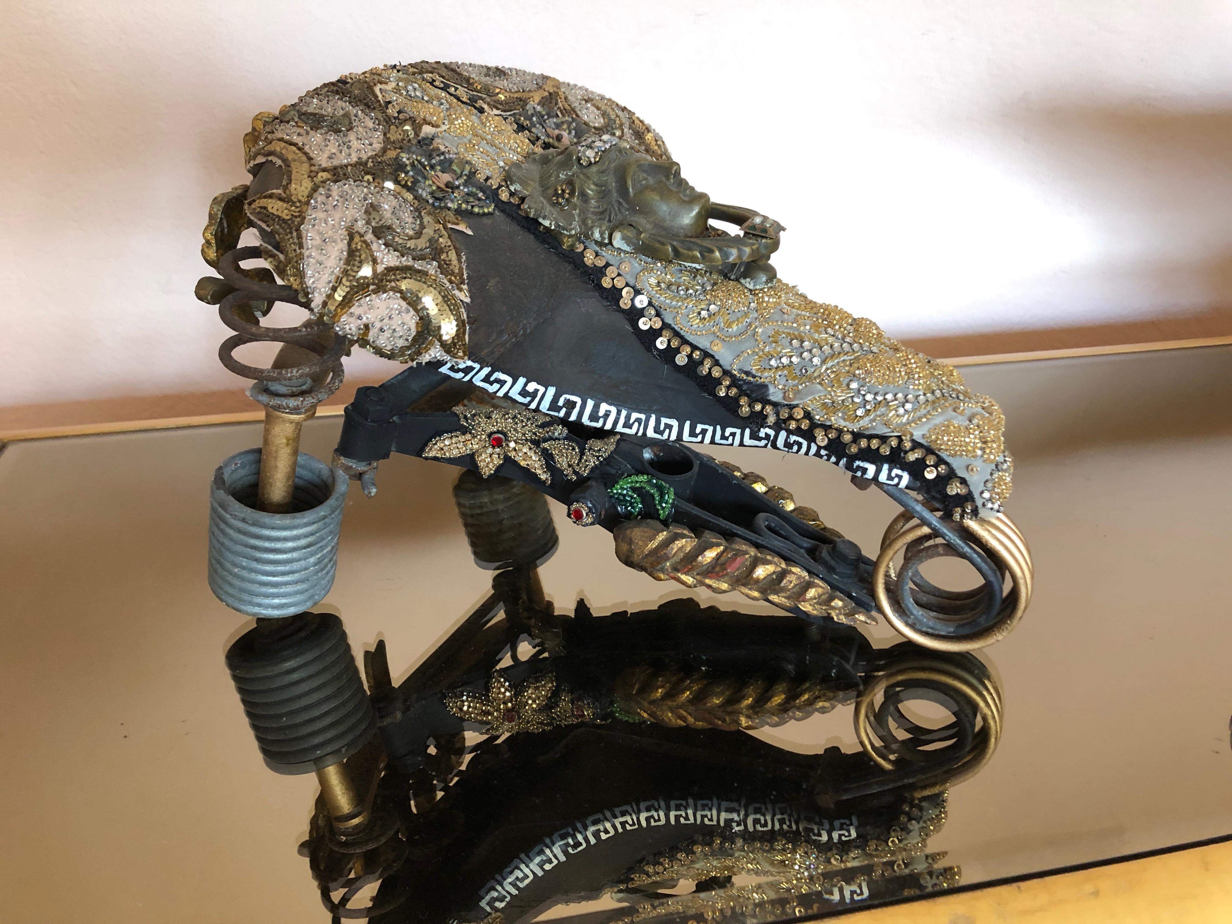 Neoclassical Funky Mixed-Media Bicycle Seat Sculpture For Sale 6