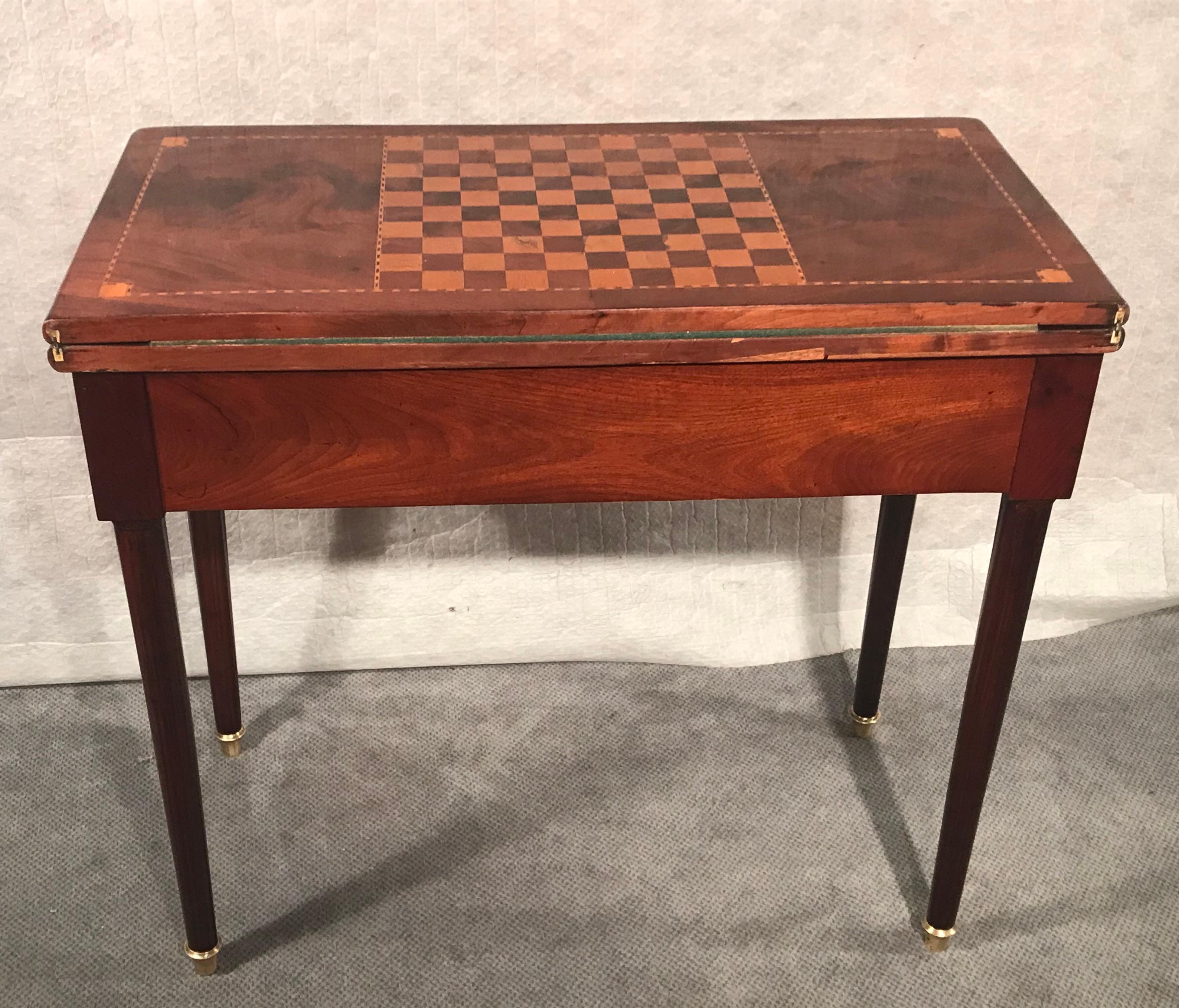 Marquetry Neoclassical Game Table, France 1810-20, Mahogany For Sale