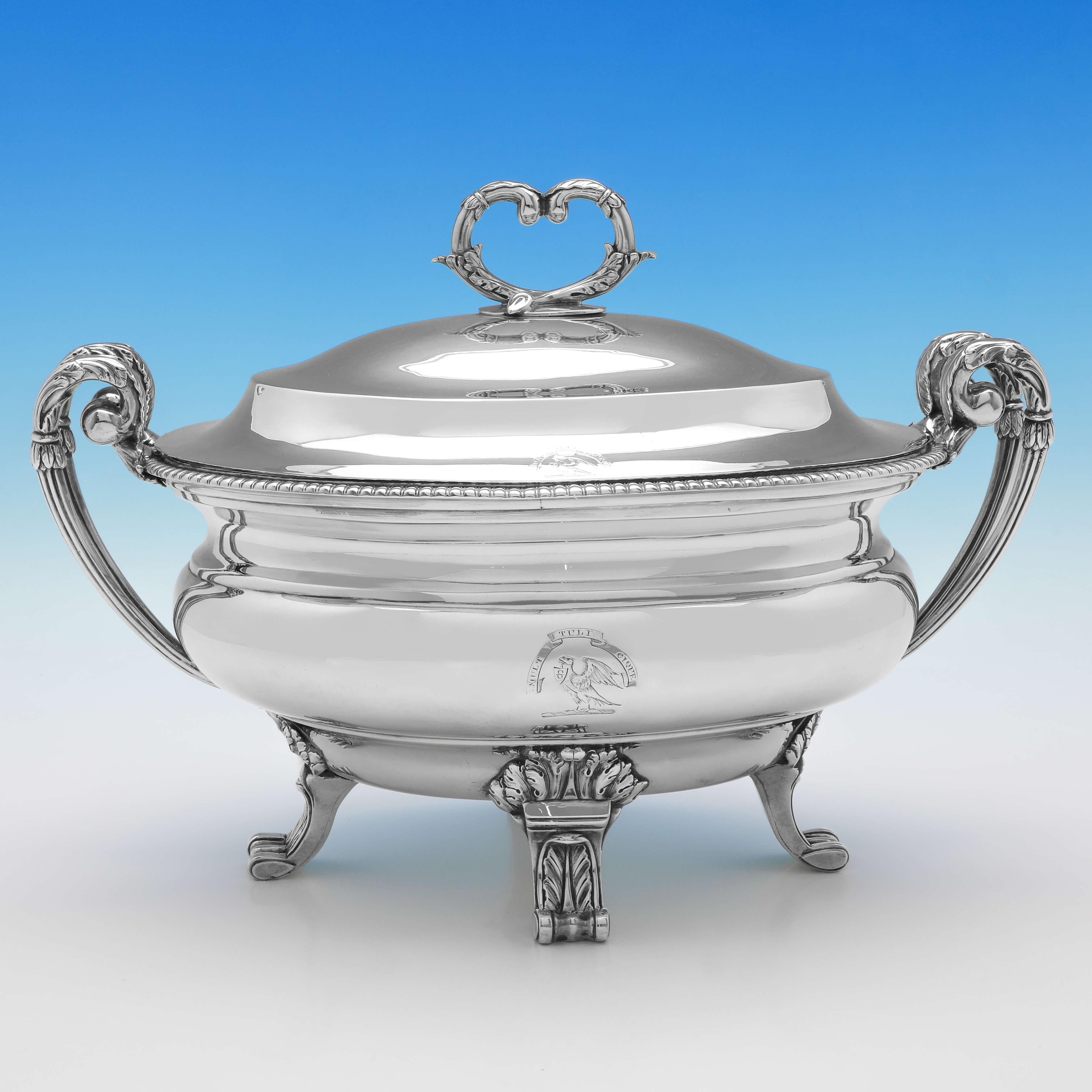 Neoclassical George III Antique Sterling Silver Soup Tureen, William Pitts, 1799 For Sale