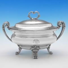 Neoclassical George III Antique Sterling Silver Soup Tureen, William Pitts, 1799
