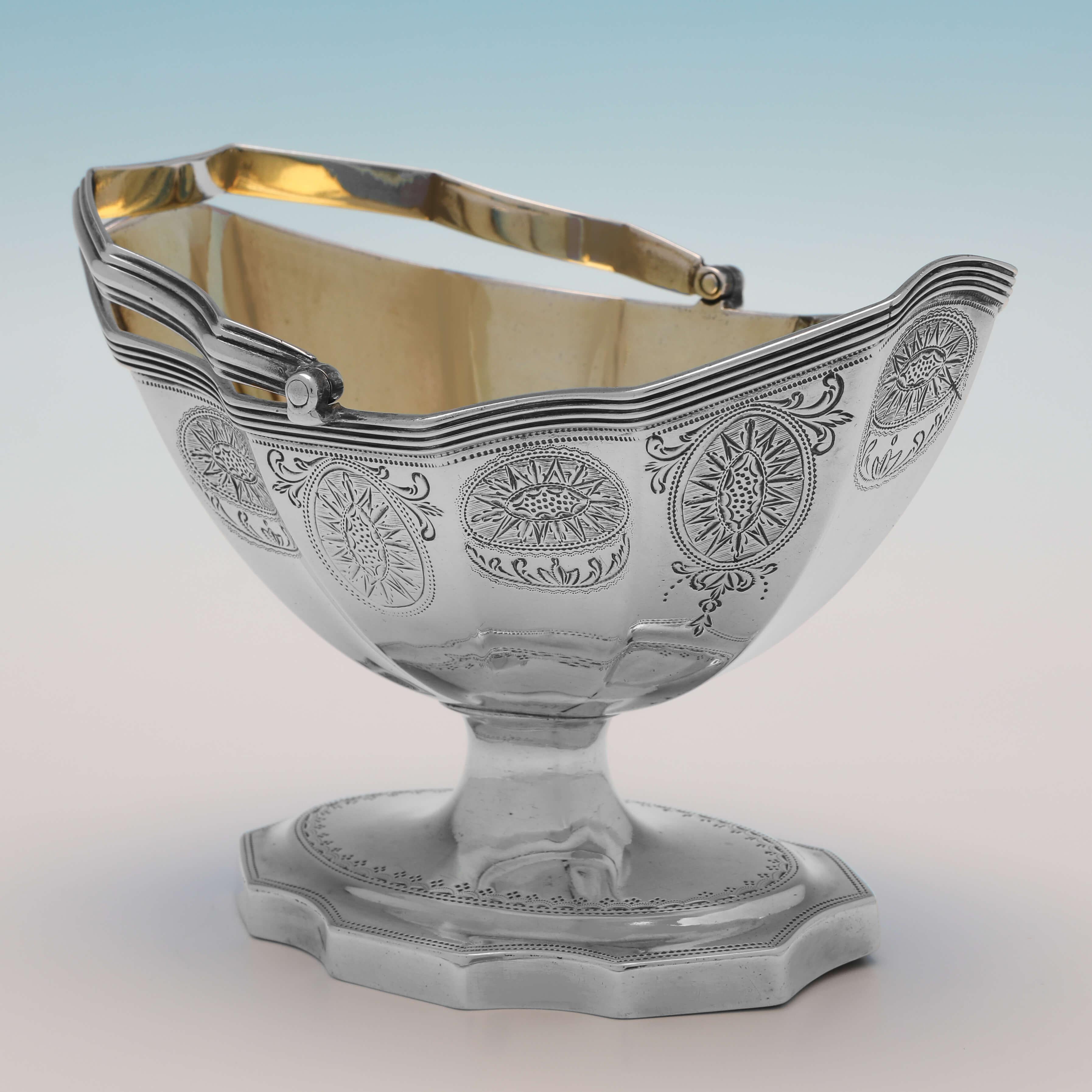 English Neoclassical George III Period Antique Sterling Silver Sugar Basket, 1792