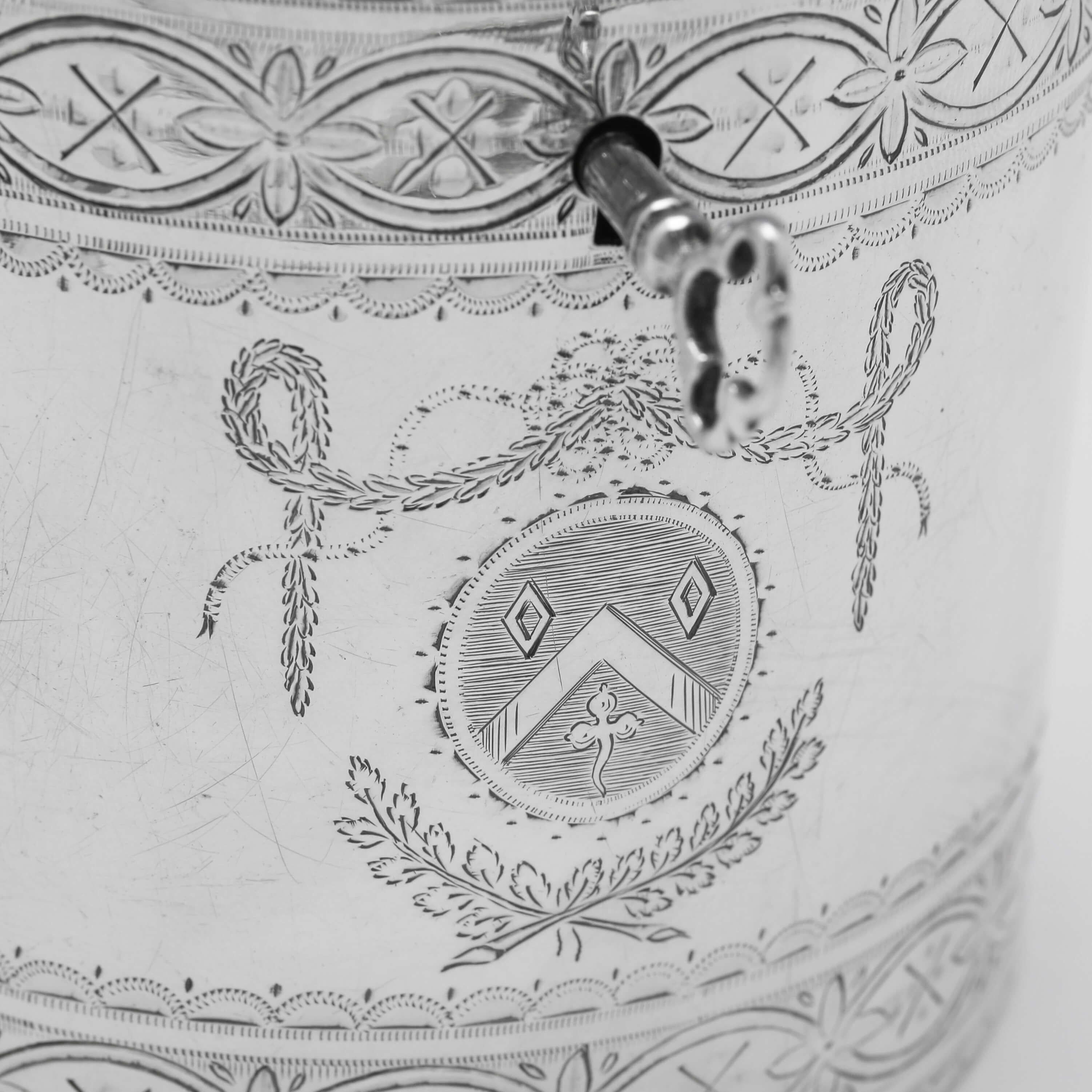 Late 18th Century Neoclassical George III Period Antique Sterling Silver Tea Caddy - London 1775 For Sale