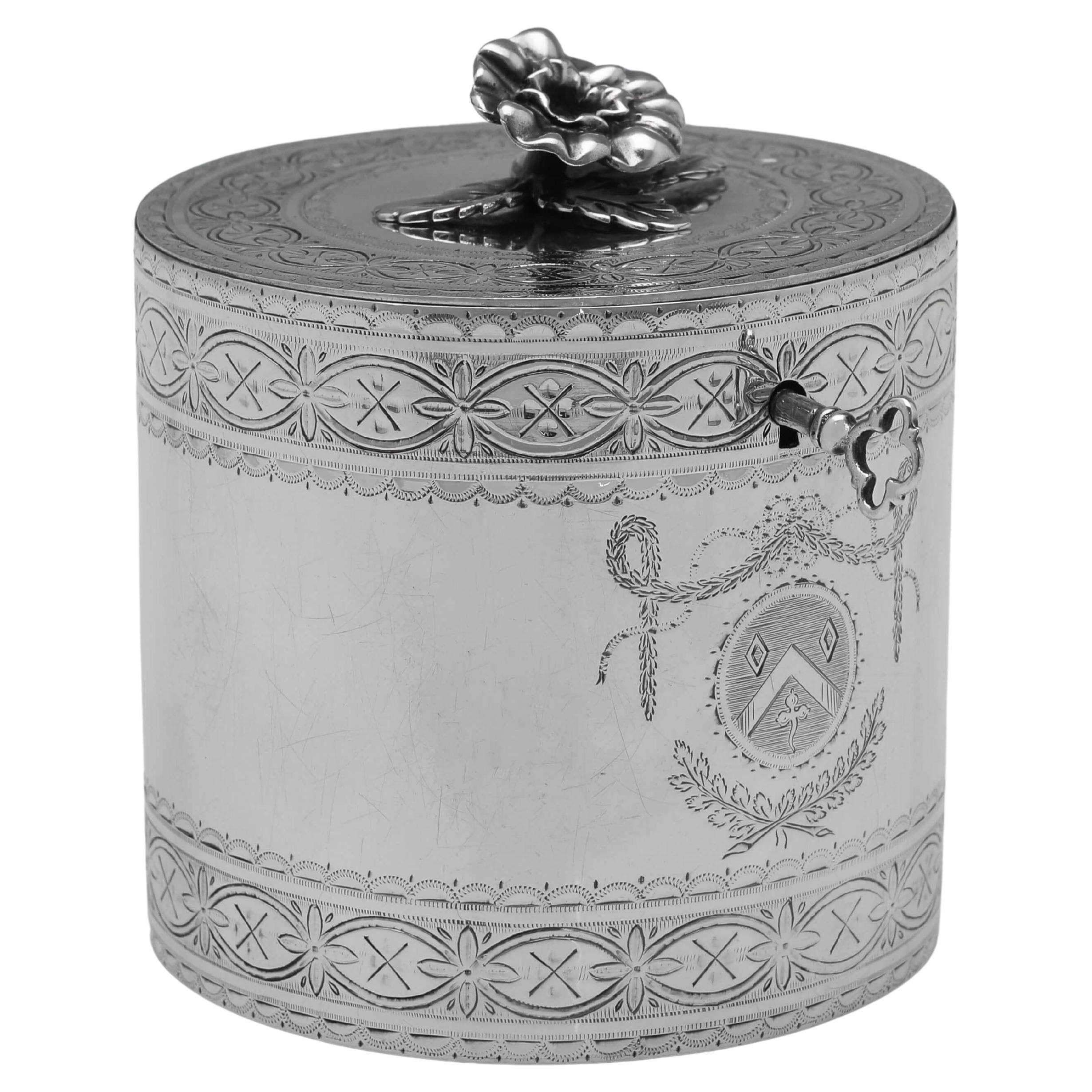 Neoclassical George III Period Antique Sterling Silver Tea Caddy - London 1775