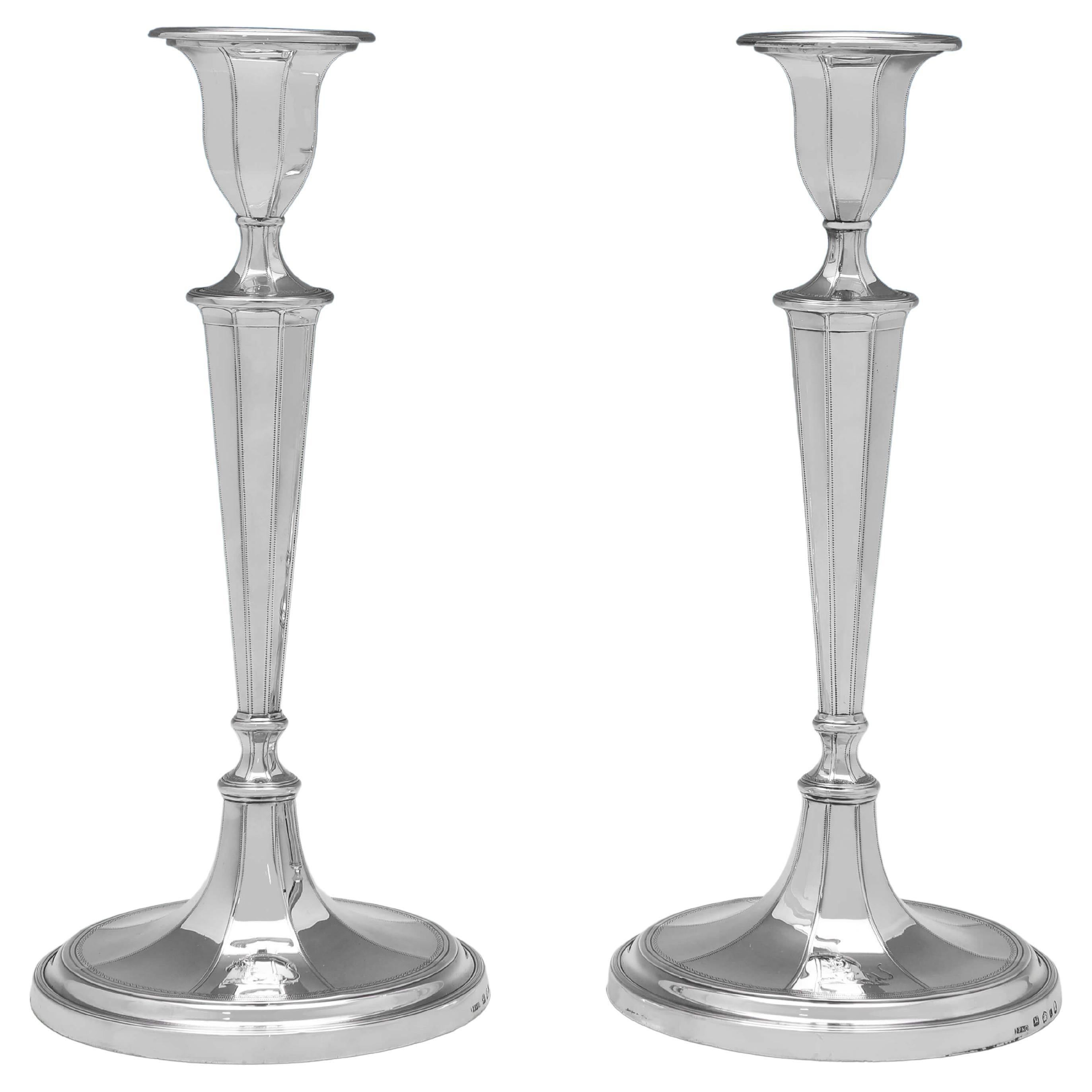 Neoclassical George III Period Pair of Candlesticks - Hallmarked in 1790 For Sale