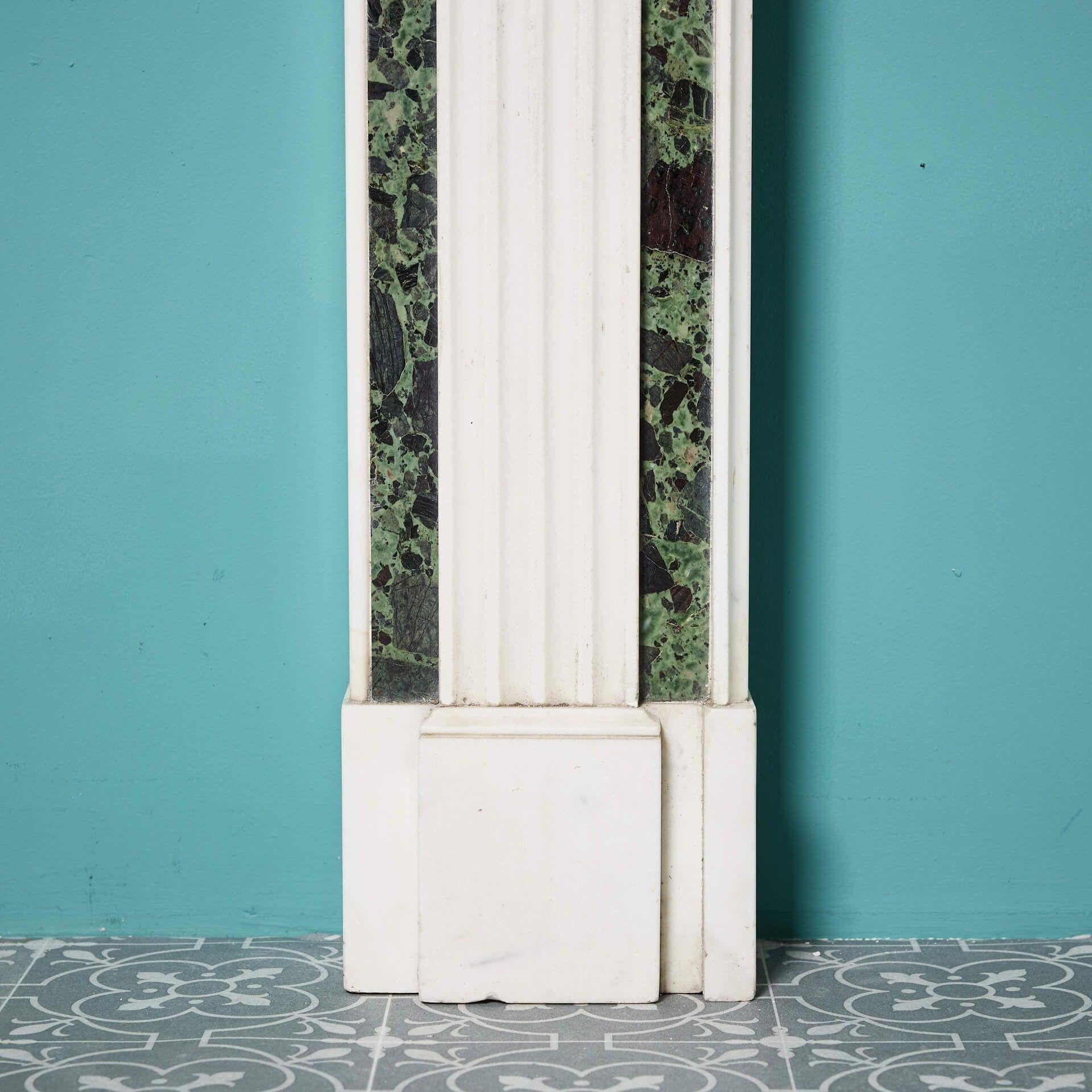 Neoclassical Georgian Style White & Tinos Green Marble Fire Mantel In Fair Condition For Sale In Wormelow, Herefordshire